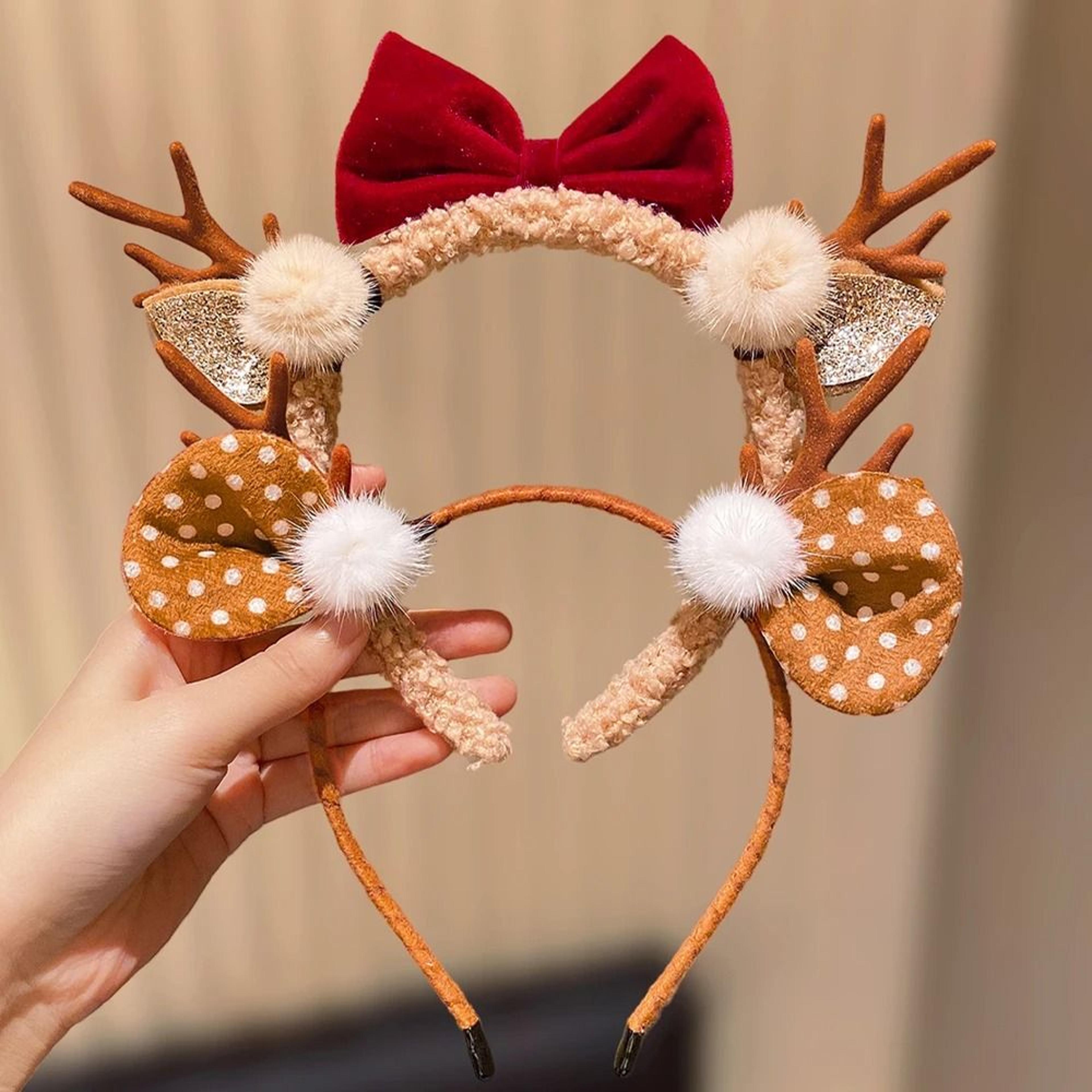 Cute Christmas Reindeer Antler Headband With Festive Bow For Girls 3