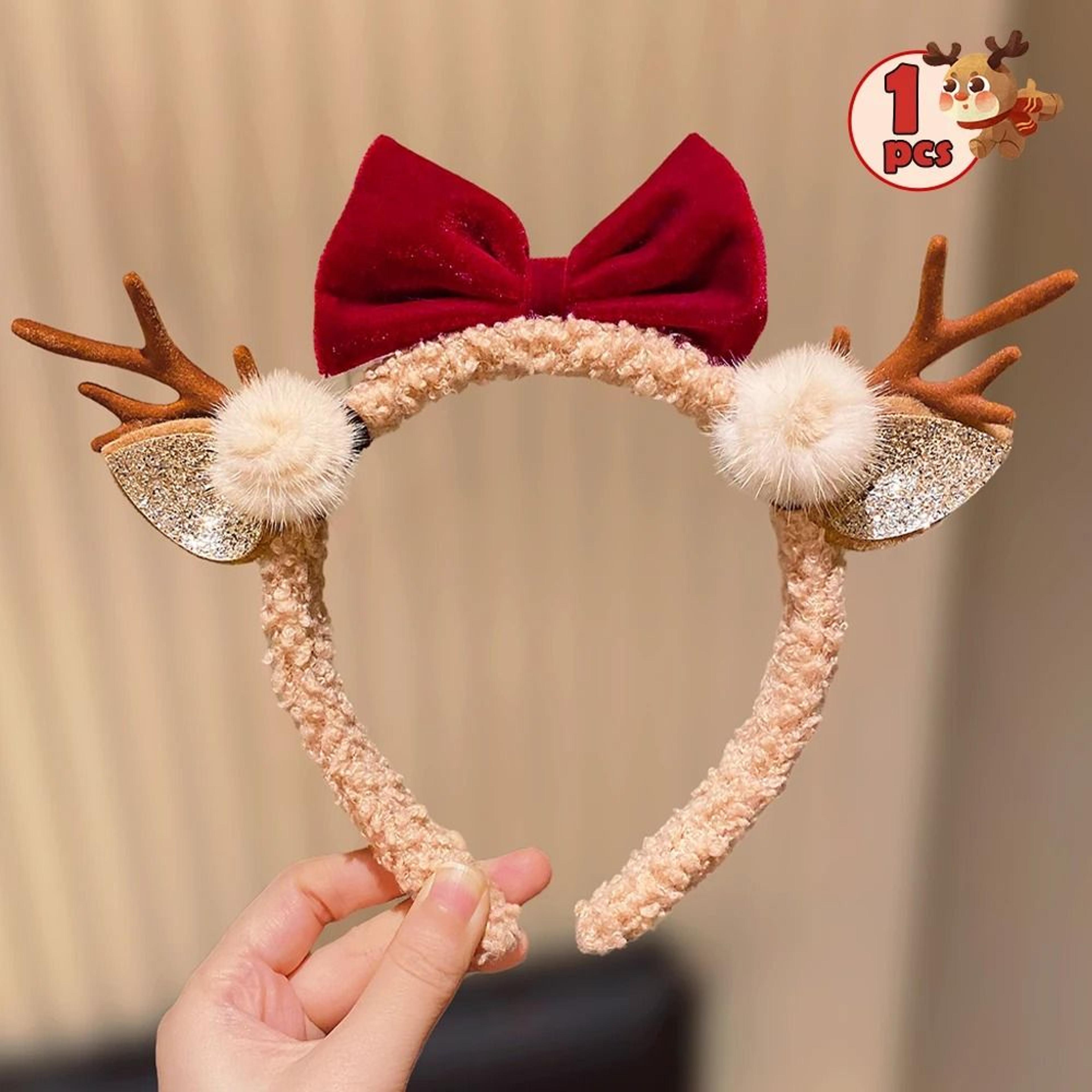 Cute Christmas Reindeer Antler Headband With Festive Bow For Girls 1