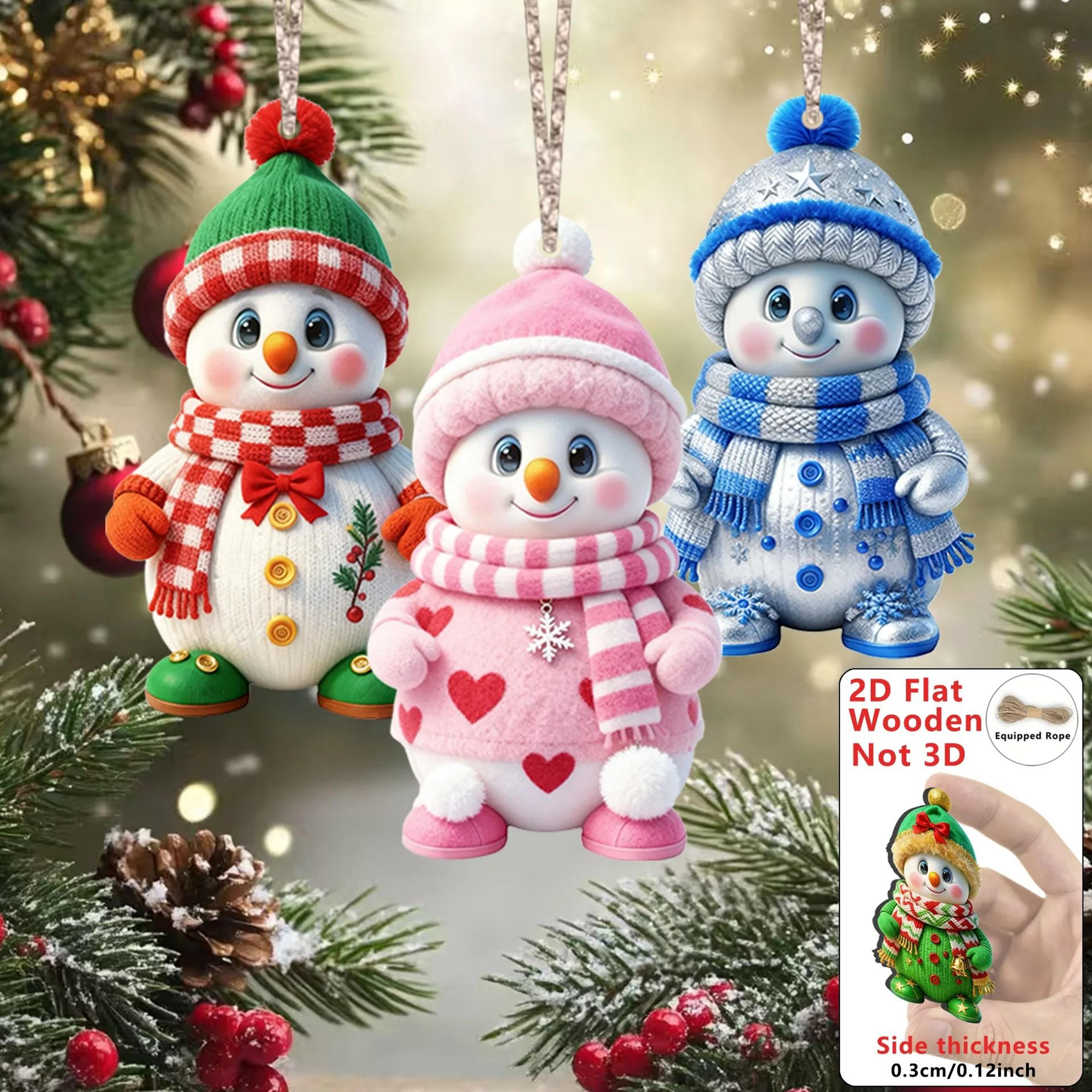 16Piece Wooden Snowman Christmas Tree Hanging Ornaments 4