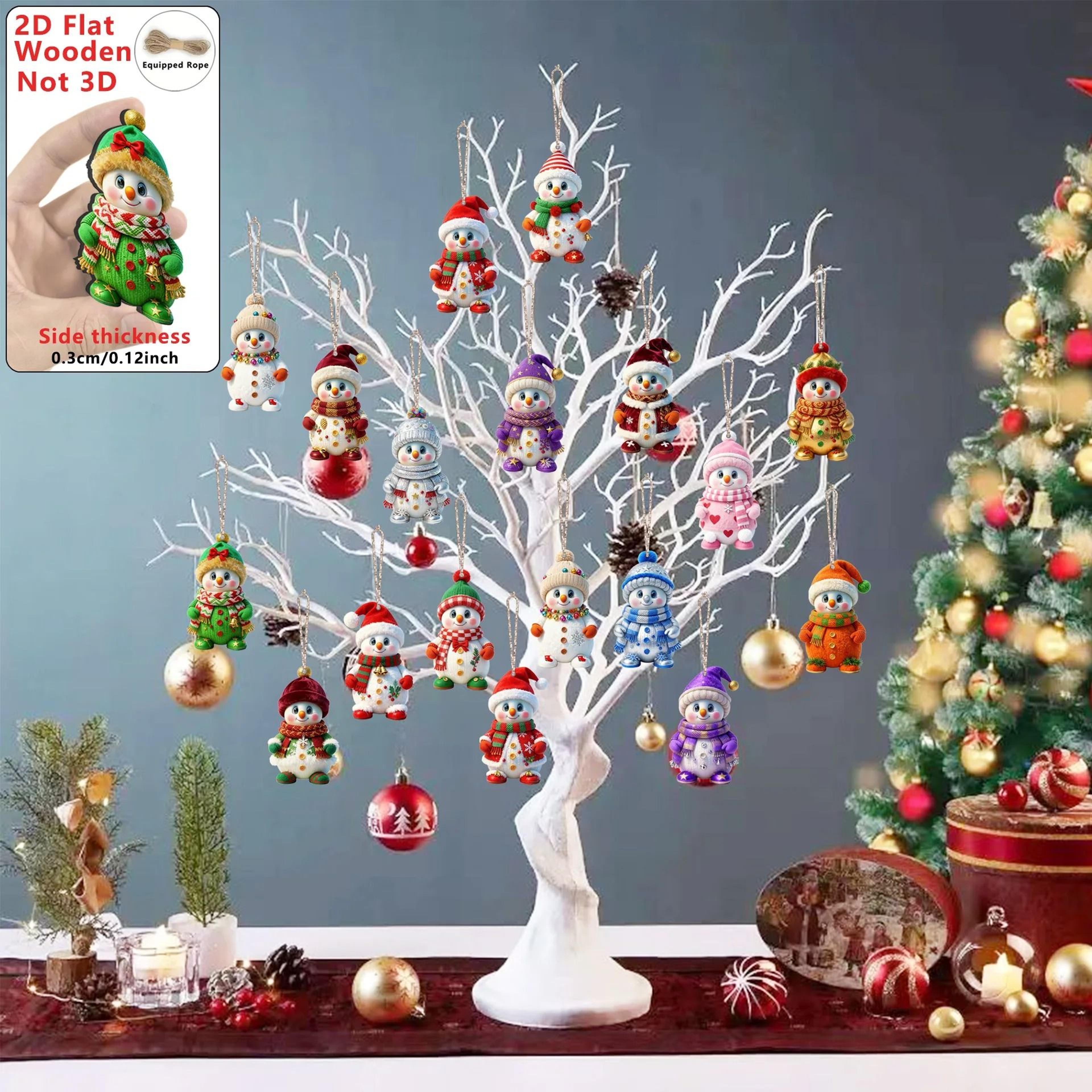 16Piece Wooden Snowman Christmas Tree Hanging Ornaments 1