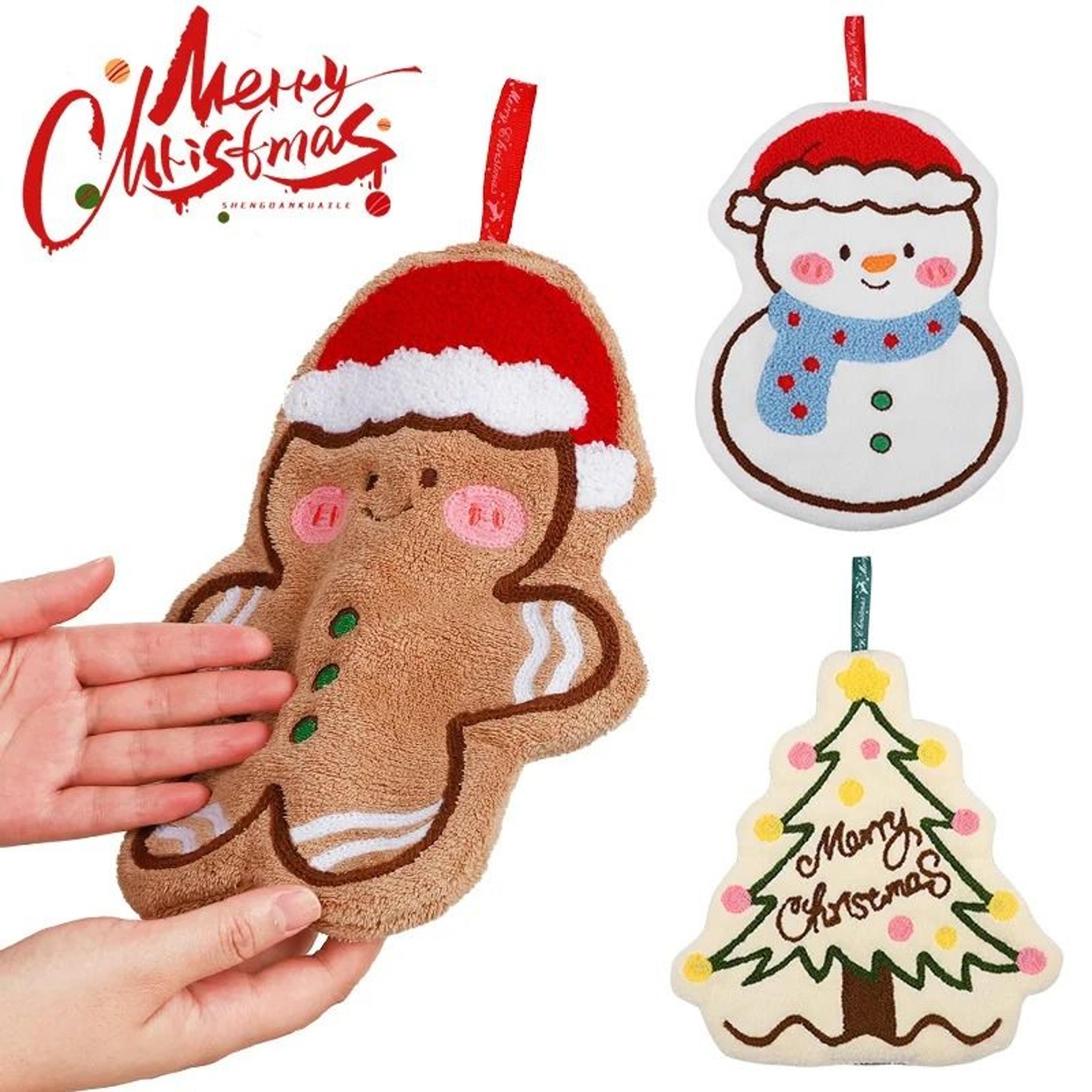 Cute Christmas Coral Fleece Hand Towel With Gingerbread And Snowman Designs 9