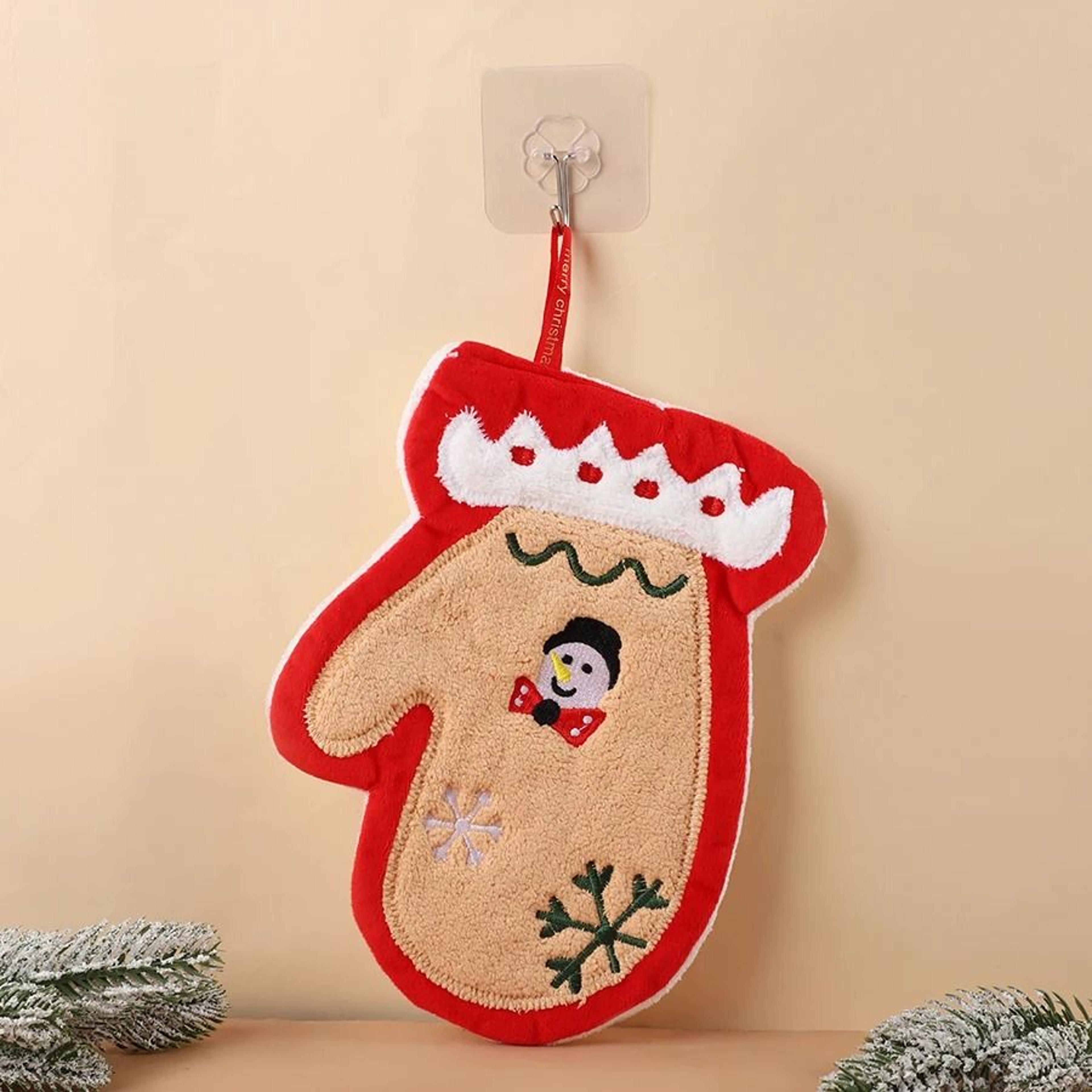 Cute Christmas Coral Fleece Hand Towel With Gingerbread And Snowman Designs 3