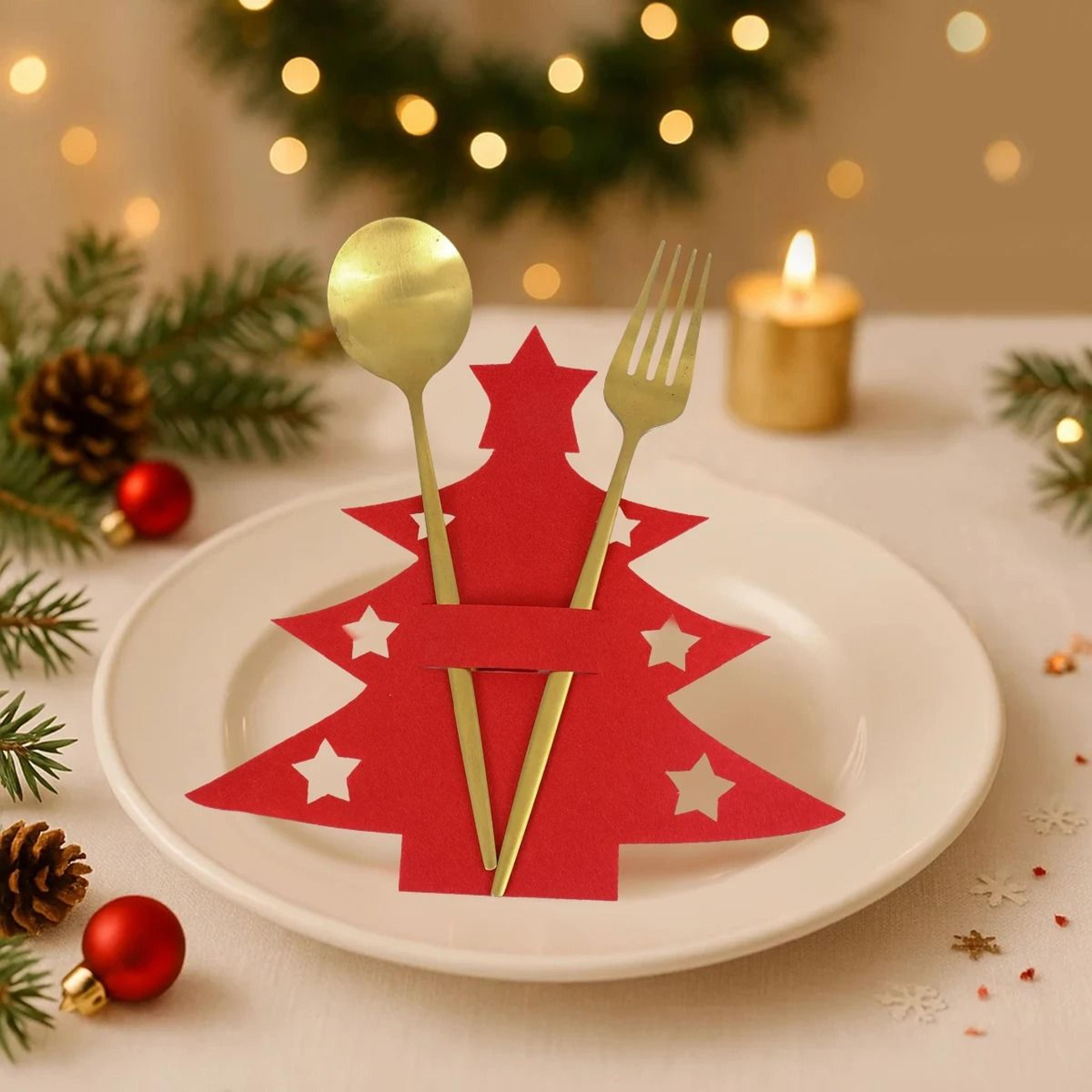 12Piece Christmas Felt Cutlery Holders With Tree And Snowflake Designs 5