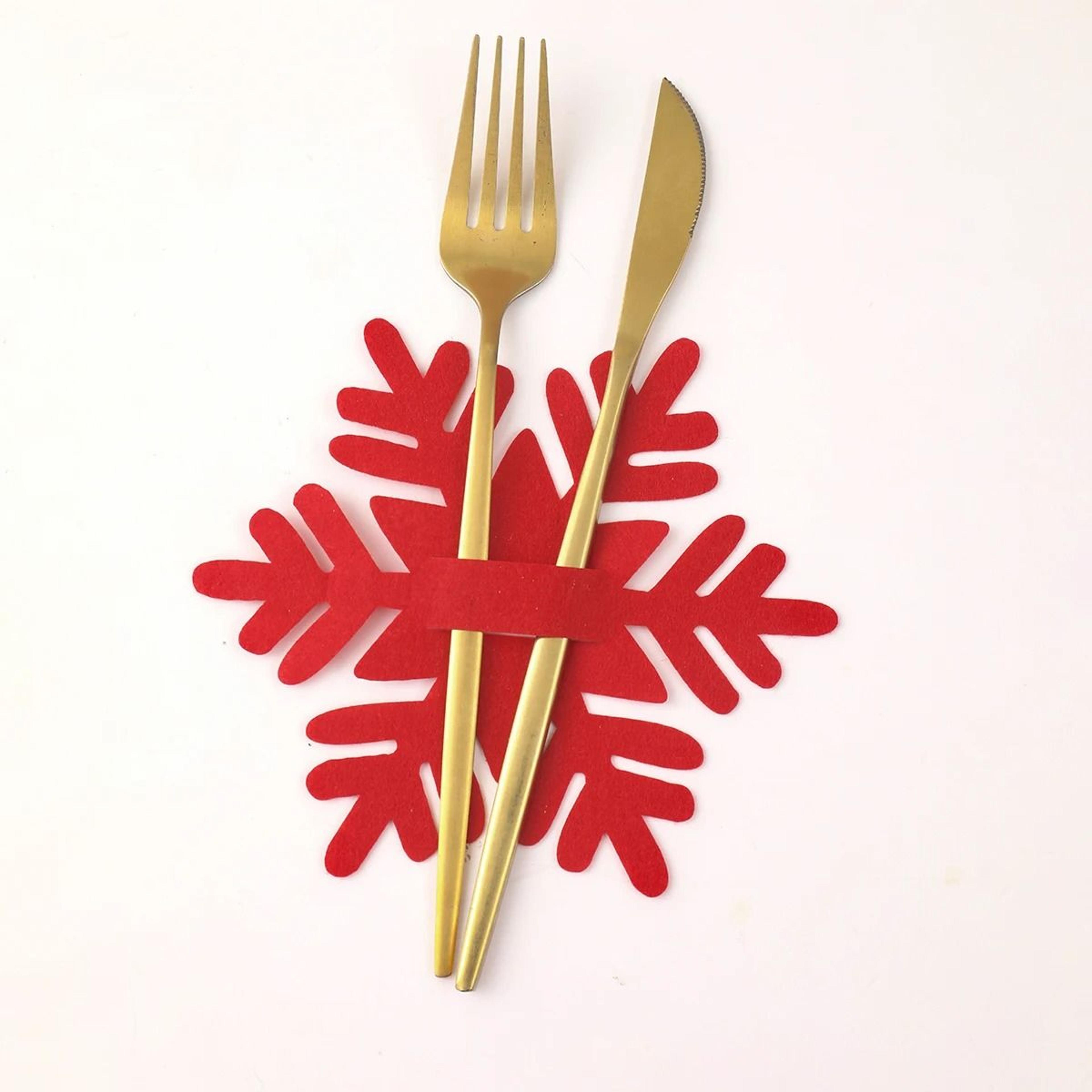12Piece Christmas Felt Cutlery Holders With Tree And Snowflake Designs 6