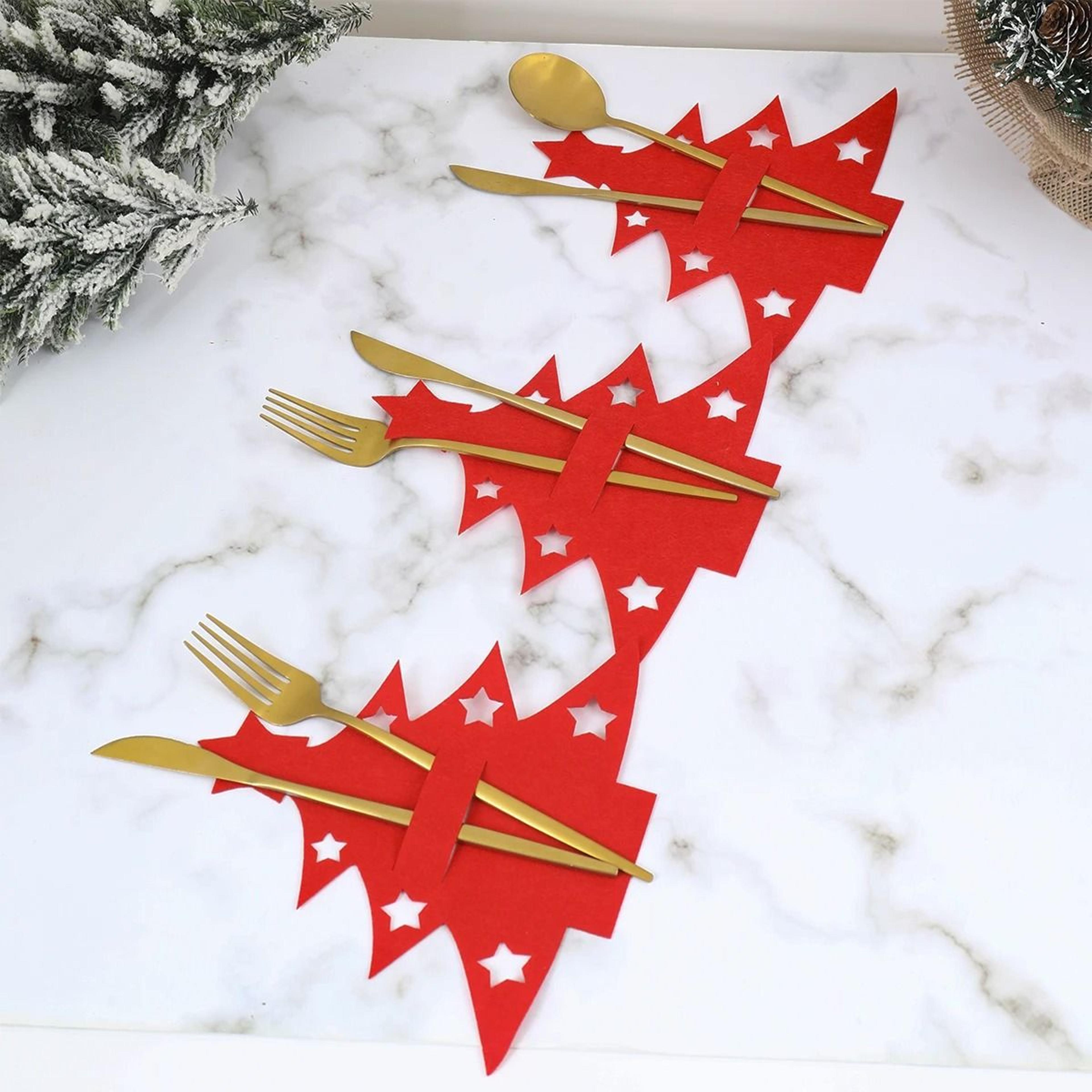 12Piece Christmas Felt Cutlery Holders With Tree And Snowflake Designs 7