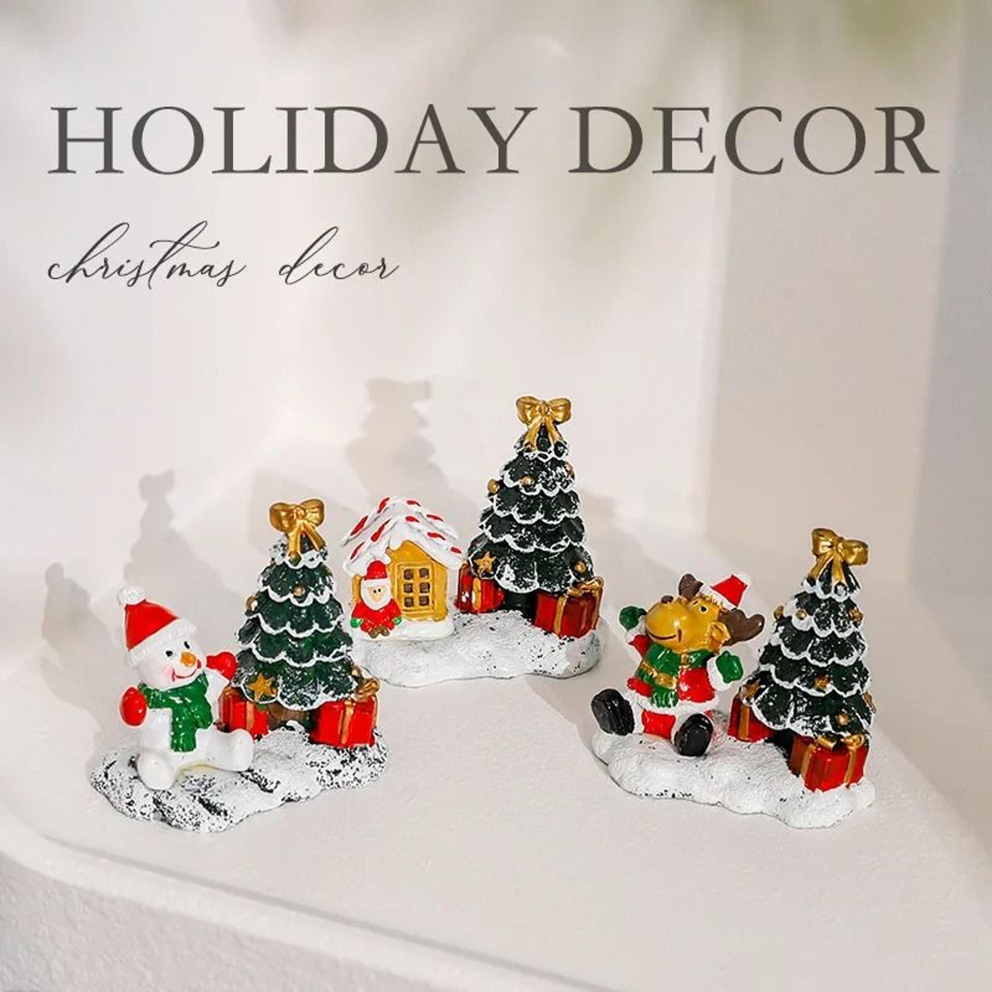 Mini Christmas Village Figurine With Snowman Reindeer And Winter House 4