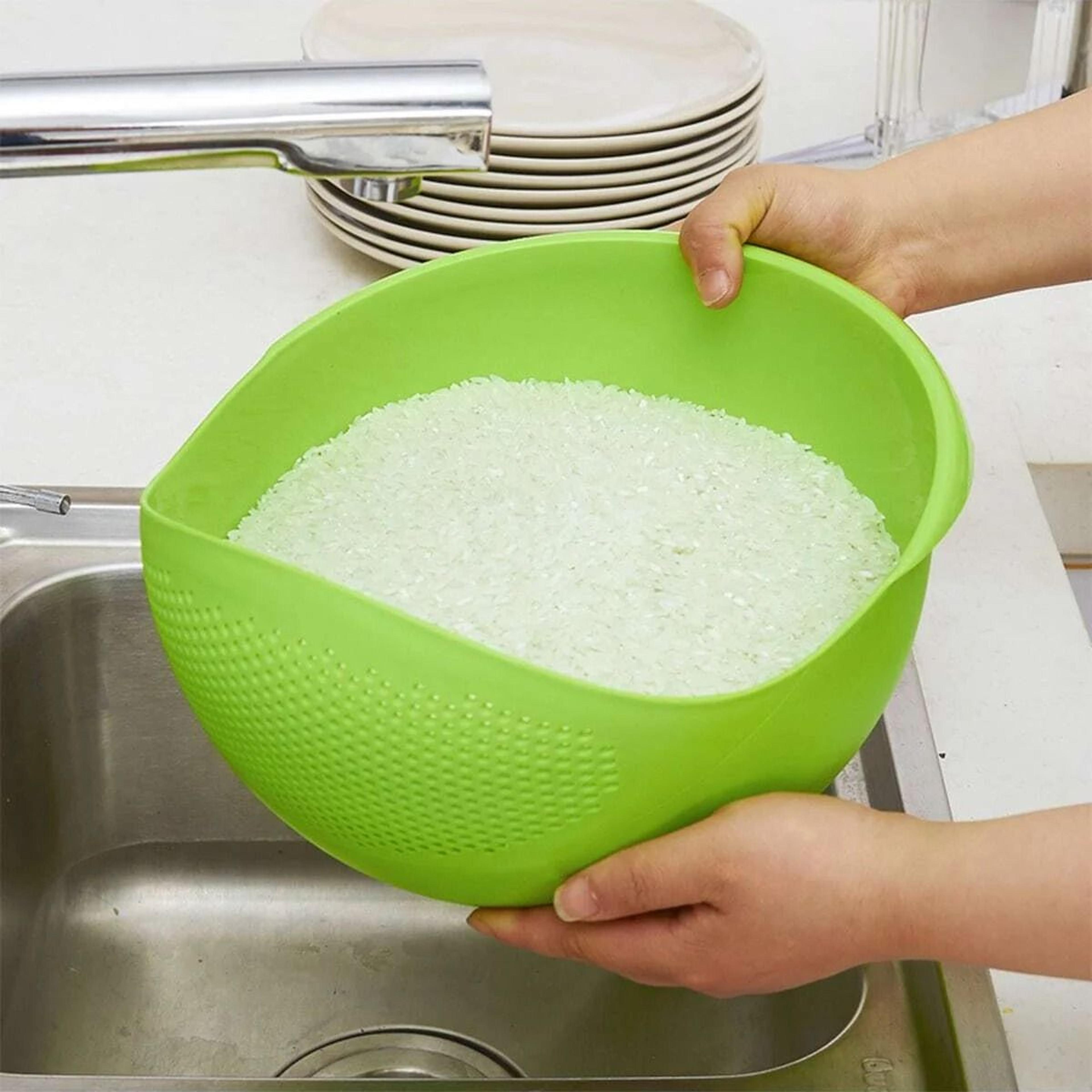 large rice washing bowl with drainage strainer basket