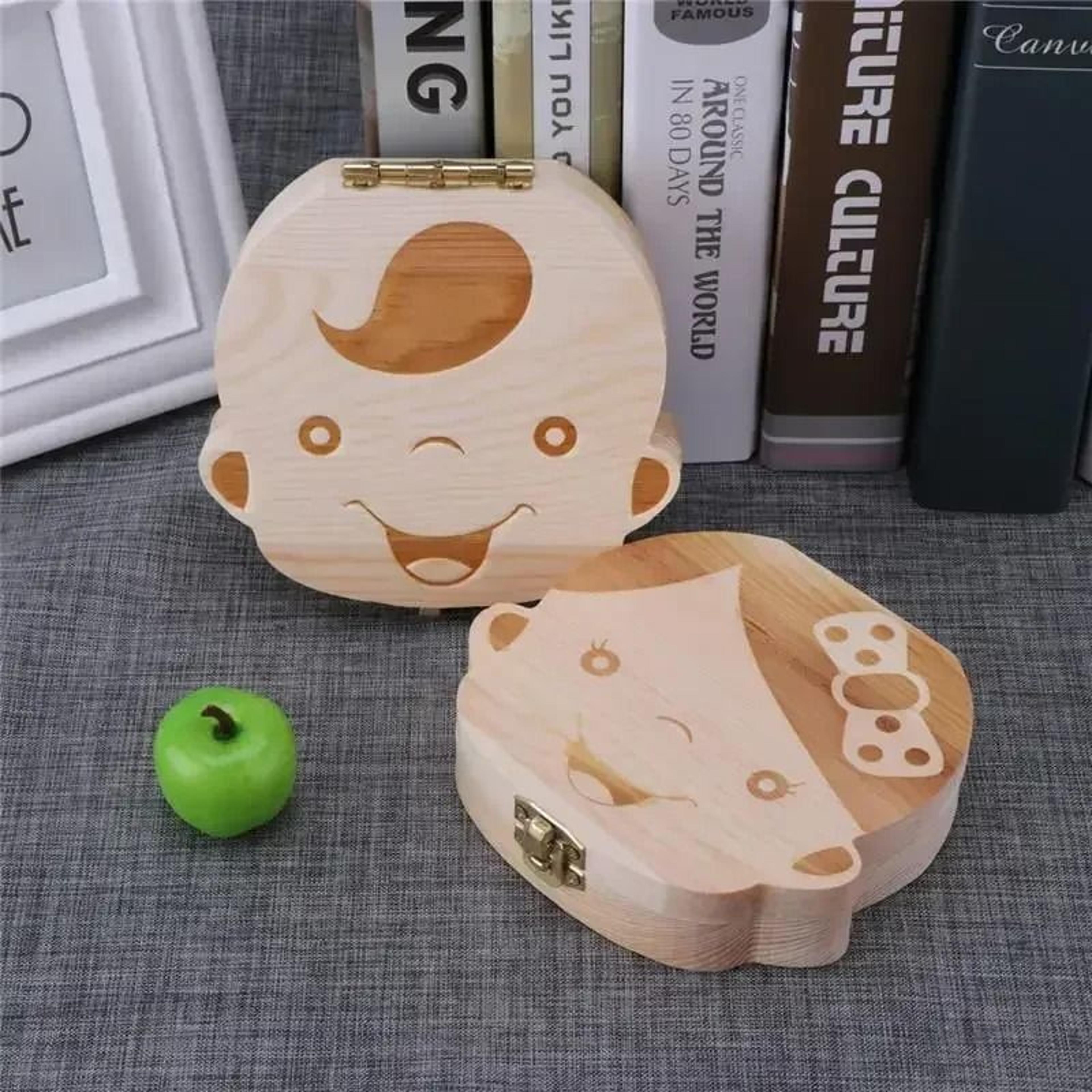 Wooden Baby Tooth Keepsake Box Childhood Memory Organizer For Boys Girls 7