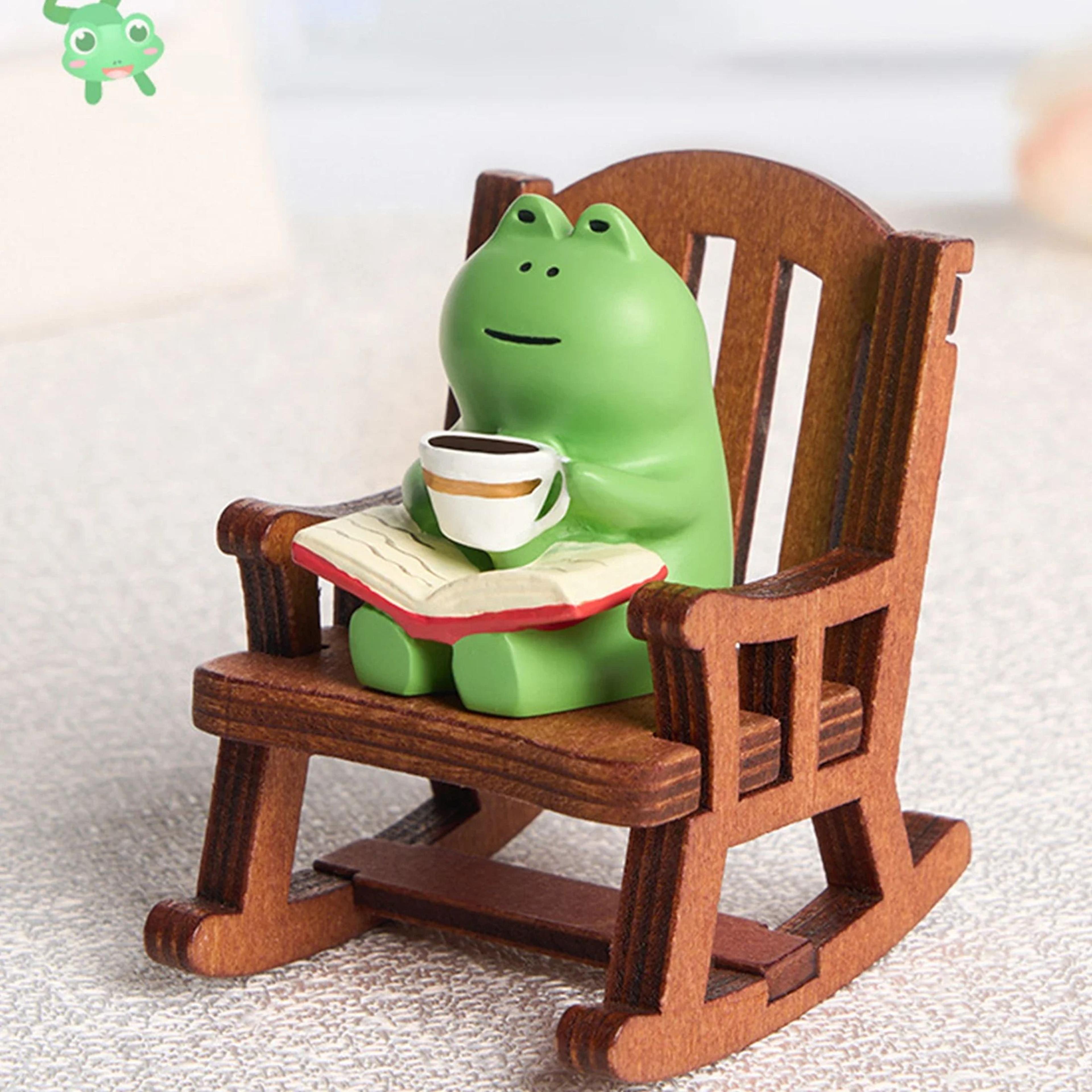 2 piece cute frog rocking chair miniature figurine desktop decor set