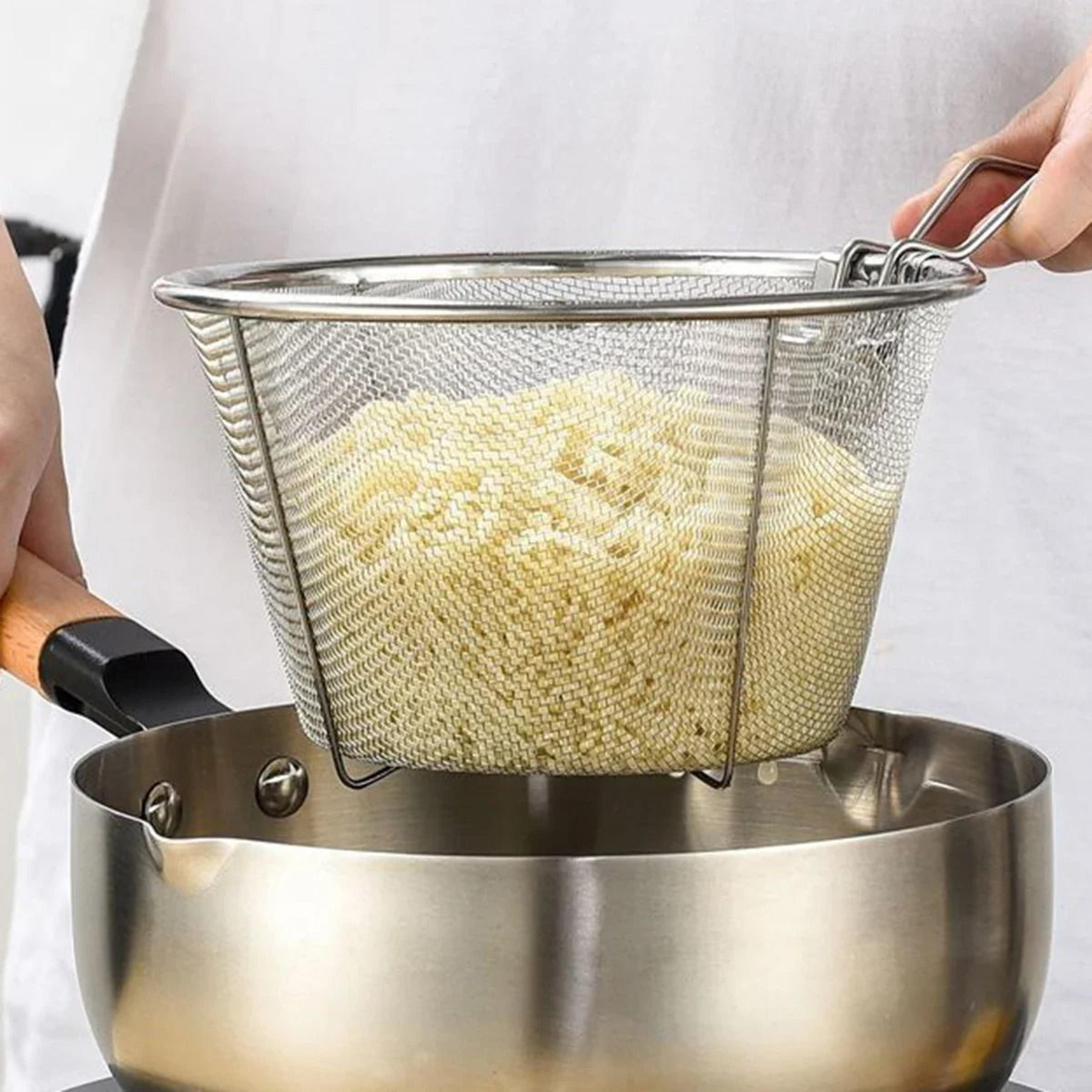 stainless steel oil draining mesh strainer pan for frying and cooking