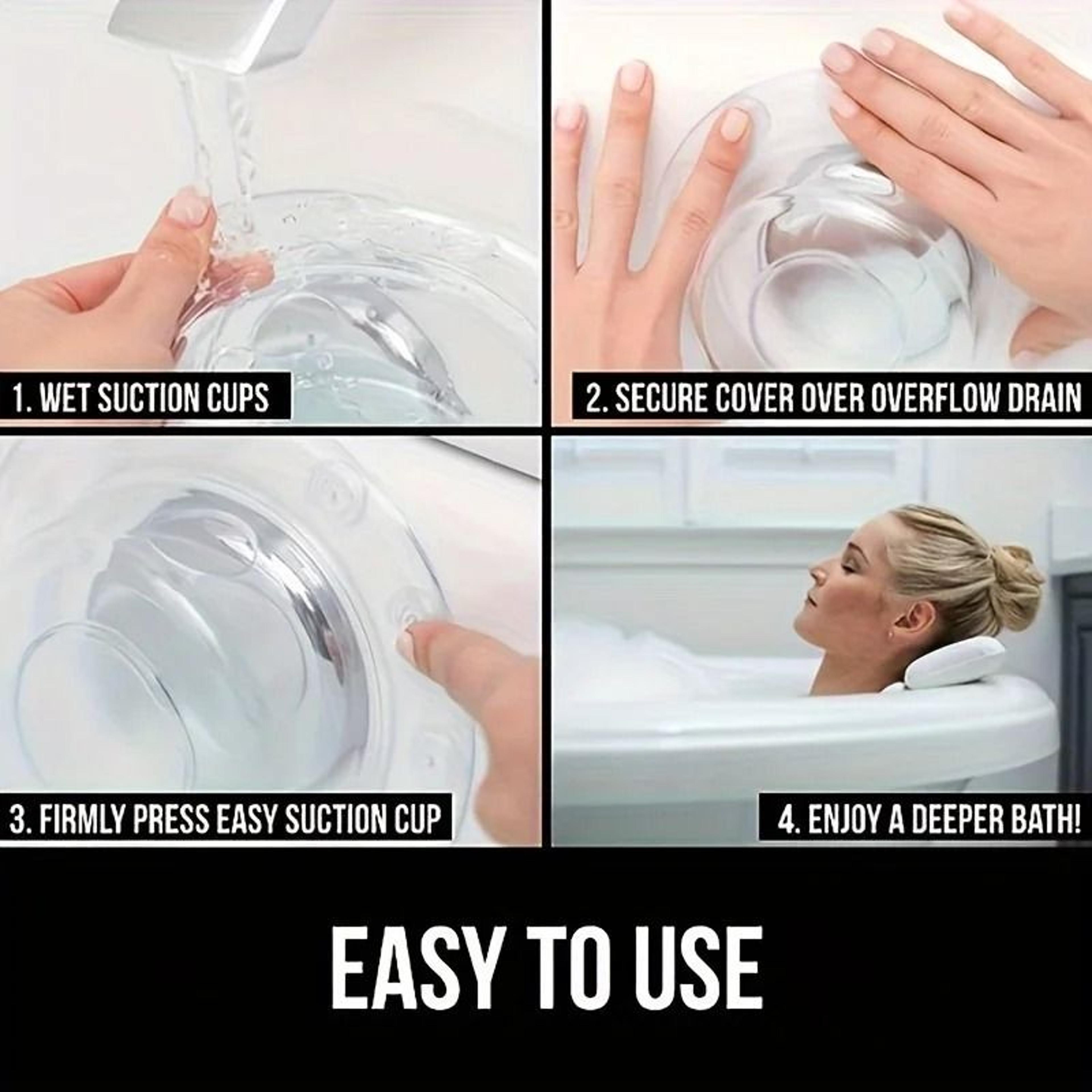 Bathtub Overflow Drain Cover With Suction Cups For Deeper Relaxing Baths 7