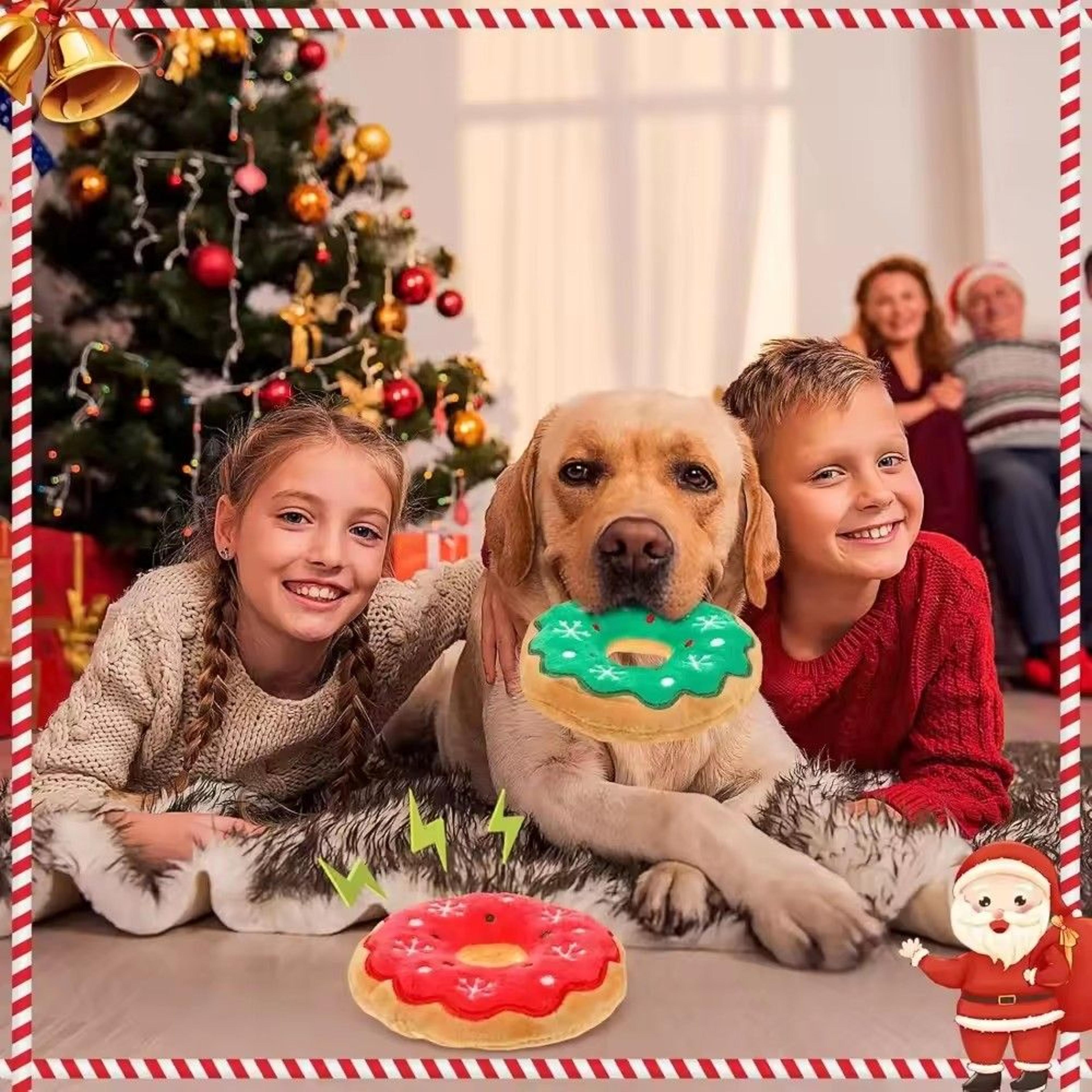 christmas donut squeaky plush dog toy for small & medium dogs