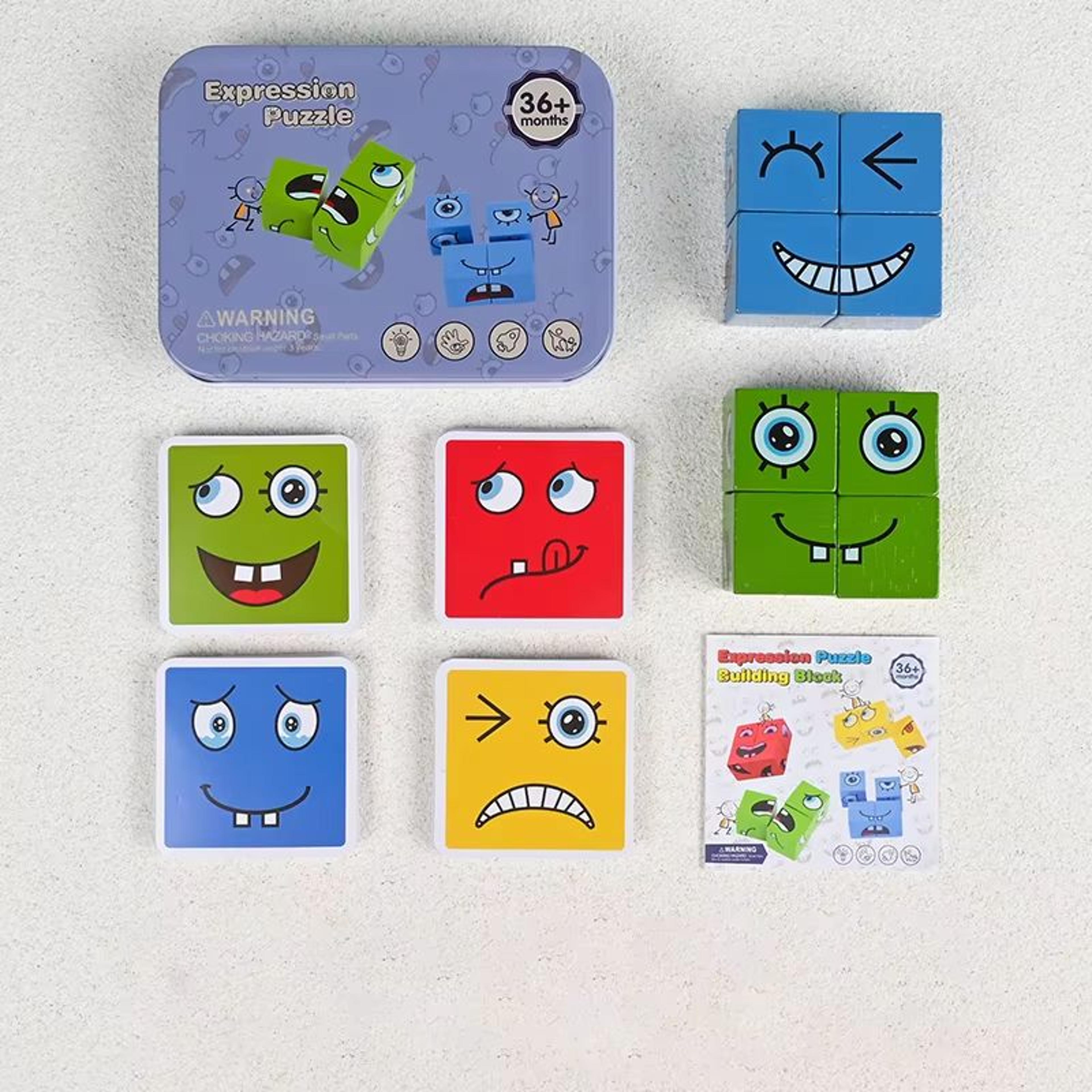 wooden face-changing blocks game montessori expression puzzle for kids