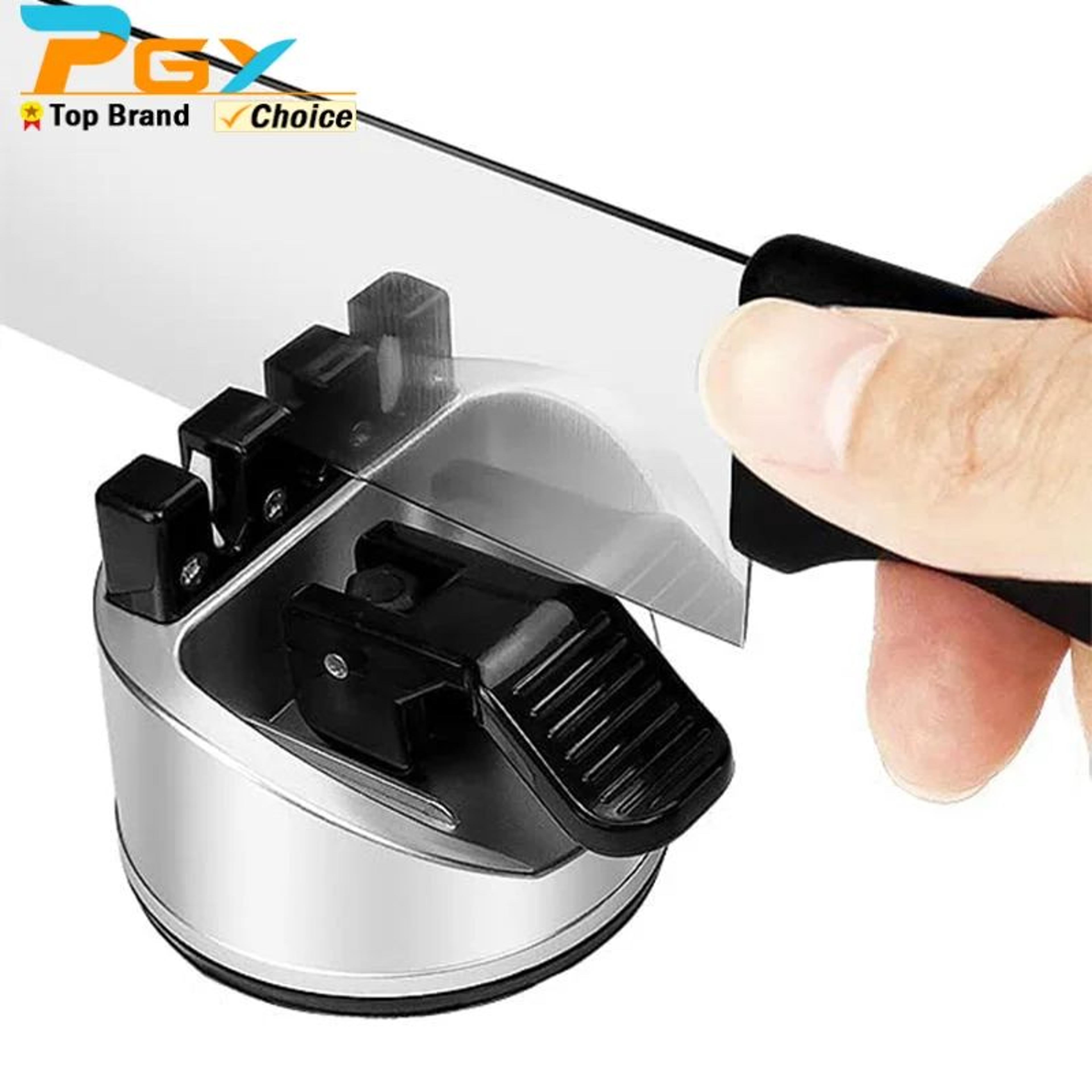 upgraded 2-stage pocket knife sharpener with suction cup – portable chef knife sharpening tool