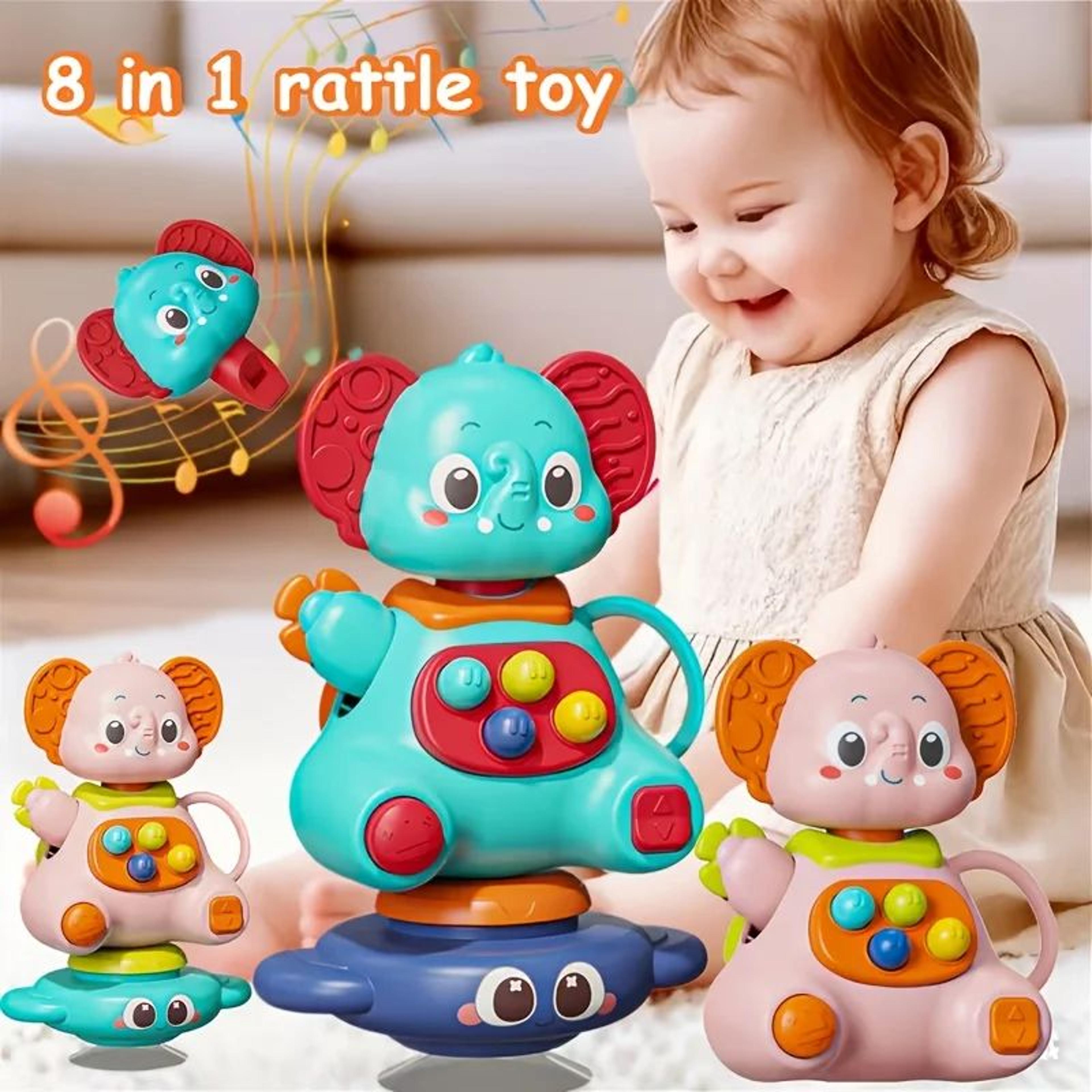 blue elephant suction spinner toy – 360° rotating baby sensory & bath toy