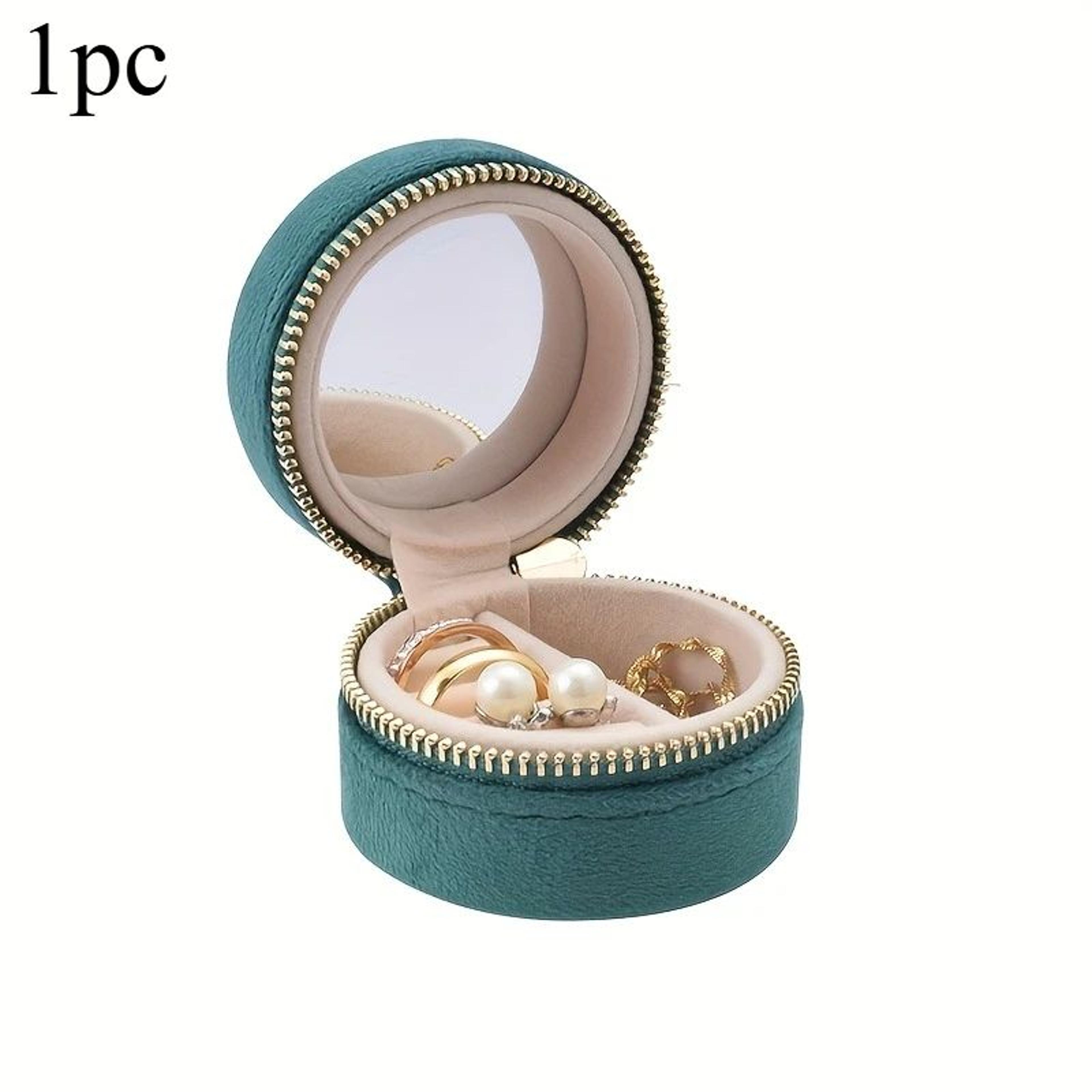 Mini Velvet Travel Jewelry Box  Portable Round Organizer For Rings Earrings  Necklaces 4