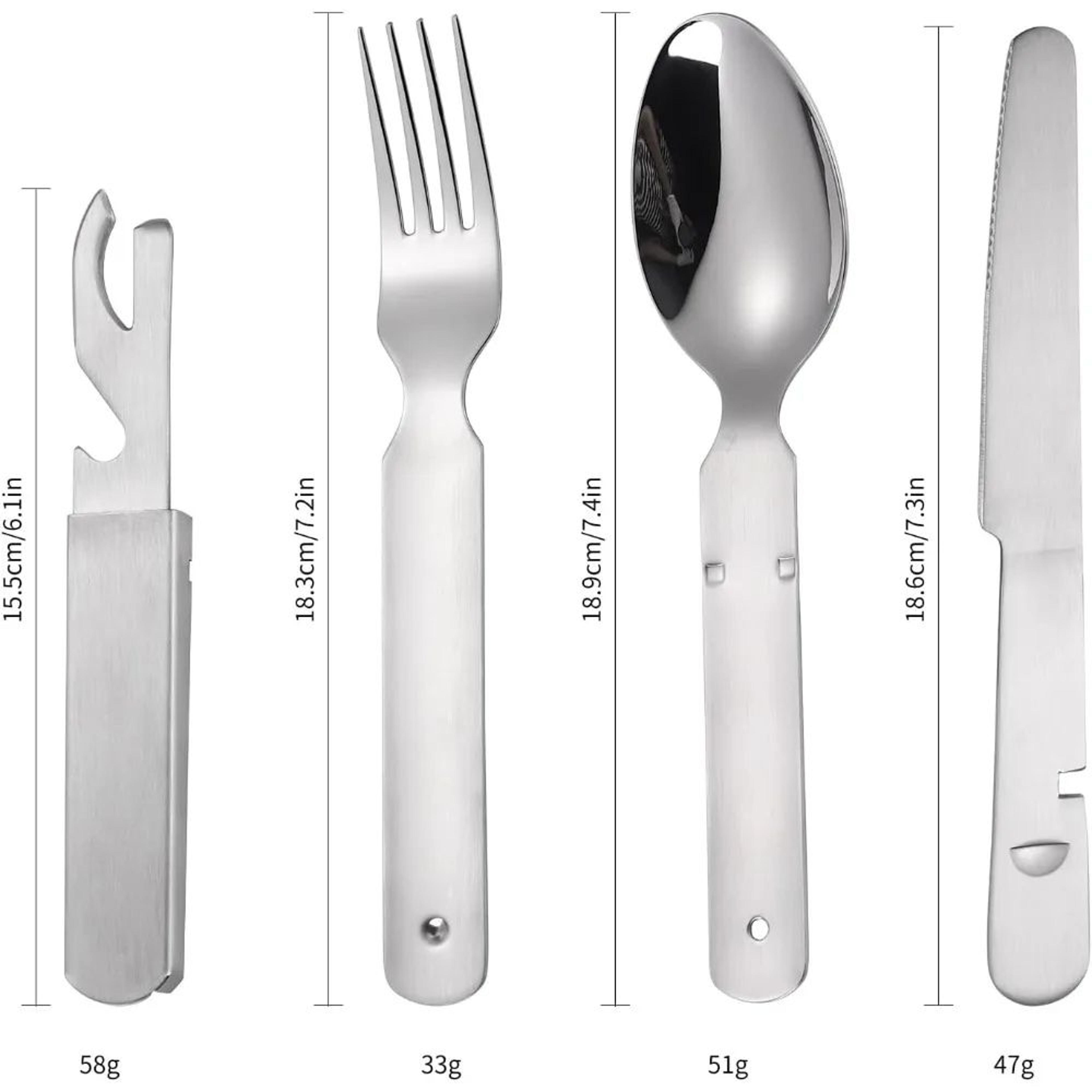 4Piece Stainless Steel Camping Cutlery Set  Travel Knife Fork Spoon  Bottle Opener 4