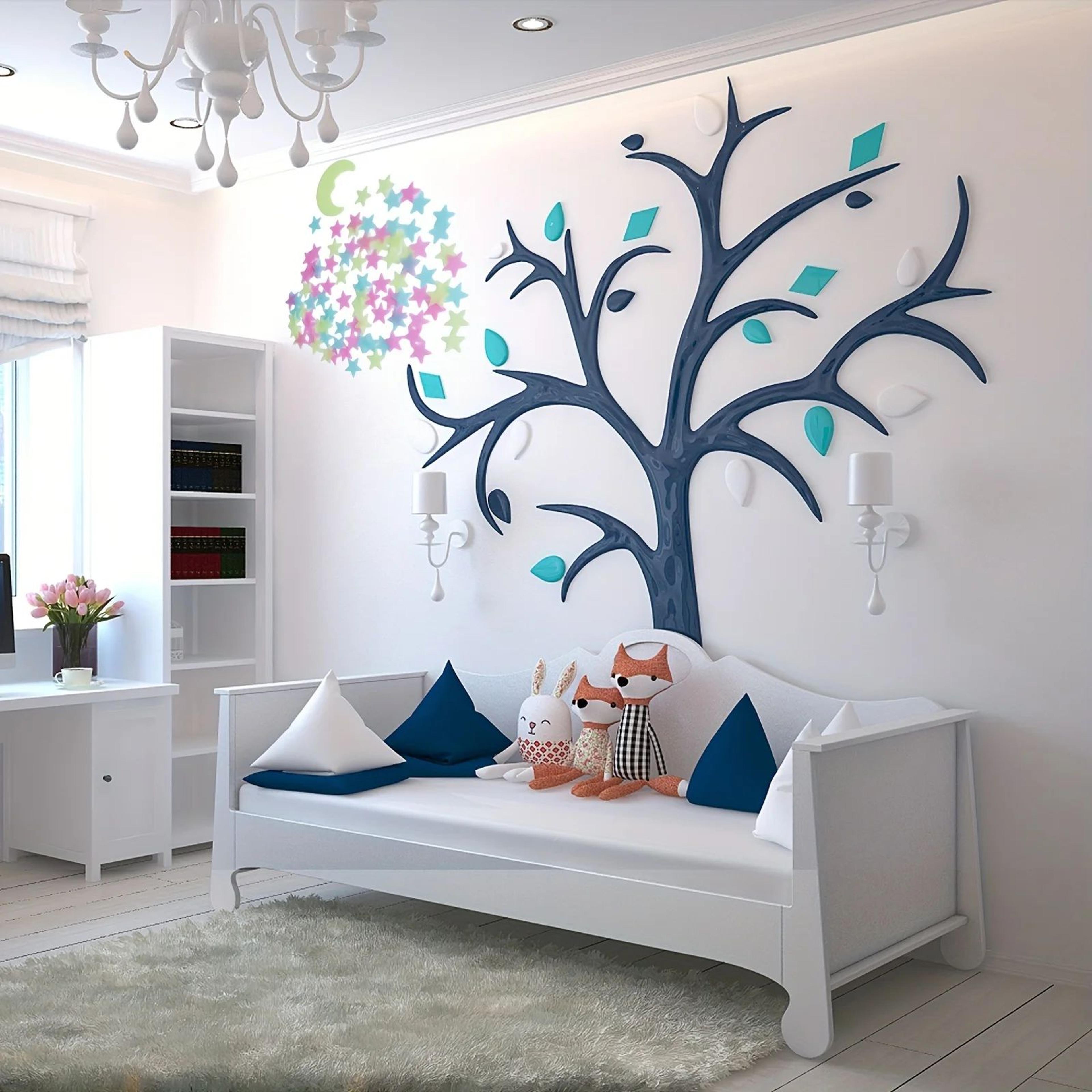 Glow In The Dark Star Wall Stickers Set With Moon  3D Luminous Bedroom Ceiling Decor 8