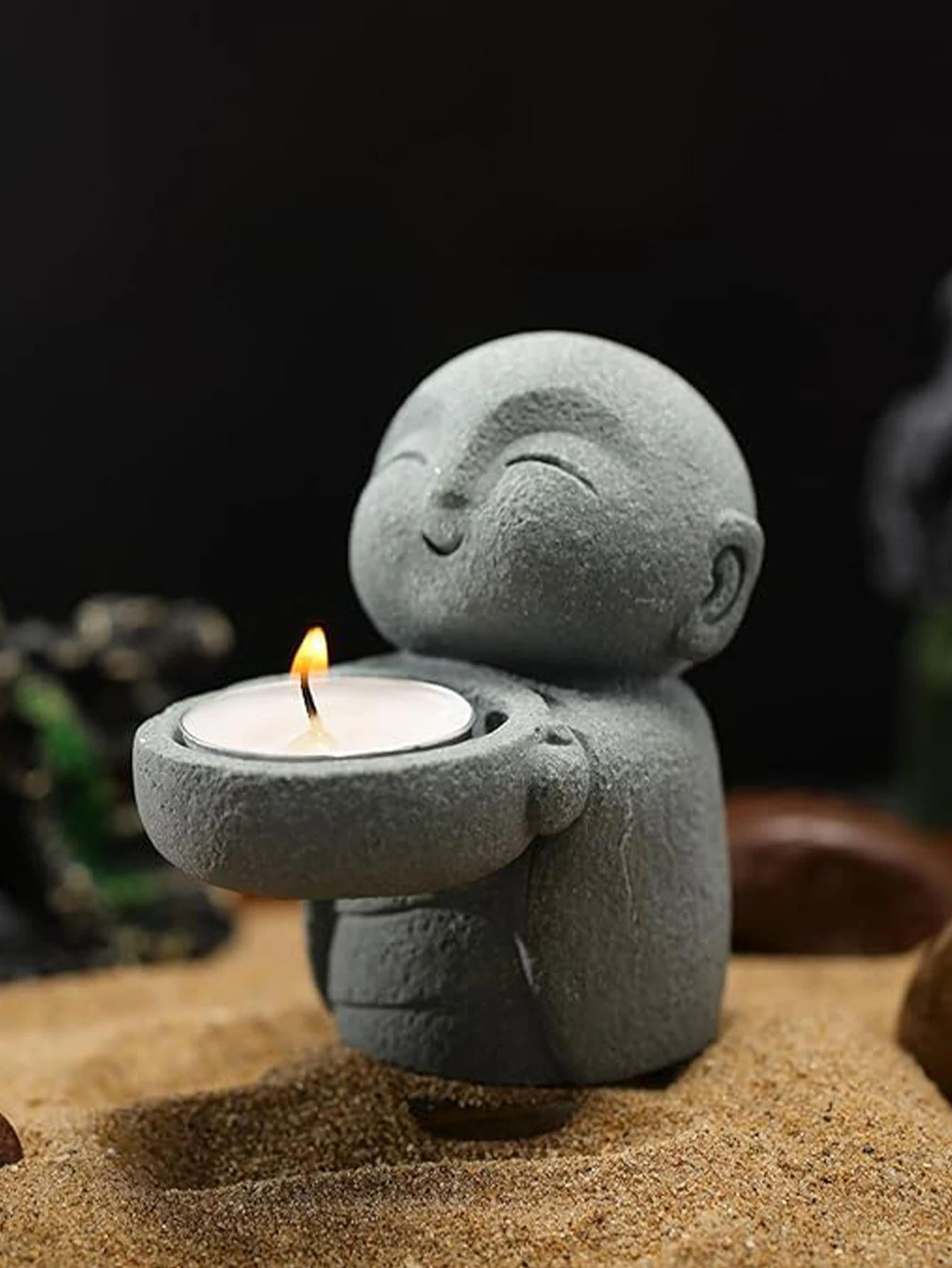 Little Monk Candle Holder  Retro Resin Candle Stand For Home Decor 1
