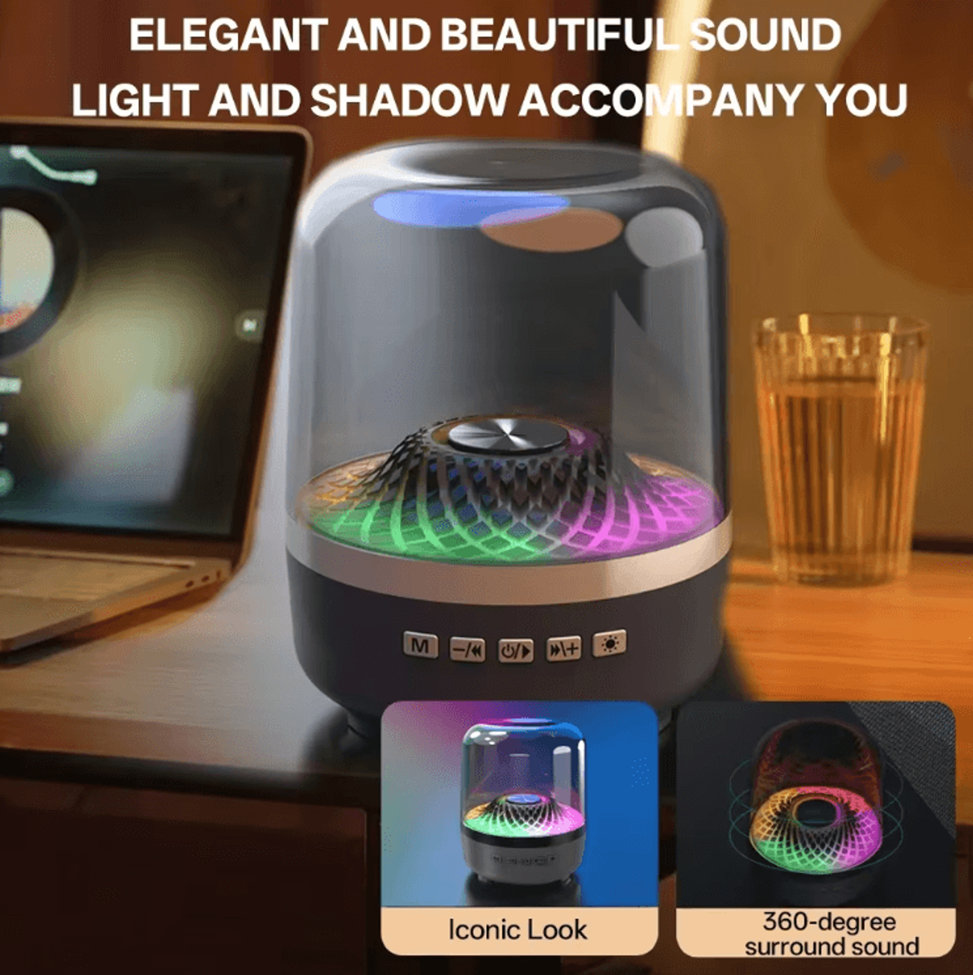 portable bluetooth 5.3 wireless soundbar speaker with led breathing light – mini home theater subwoofer