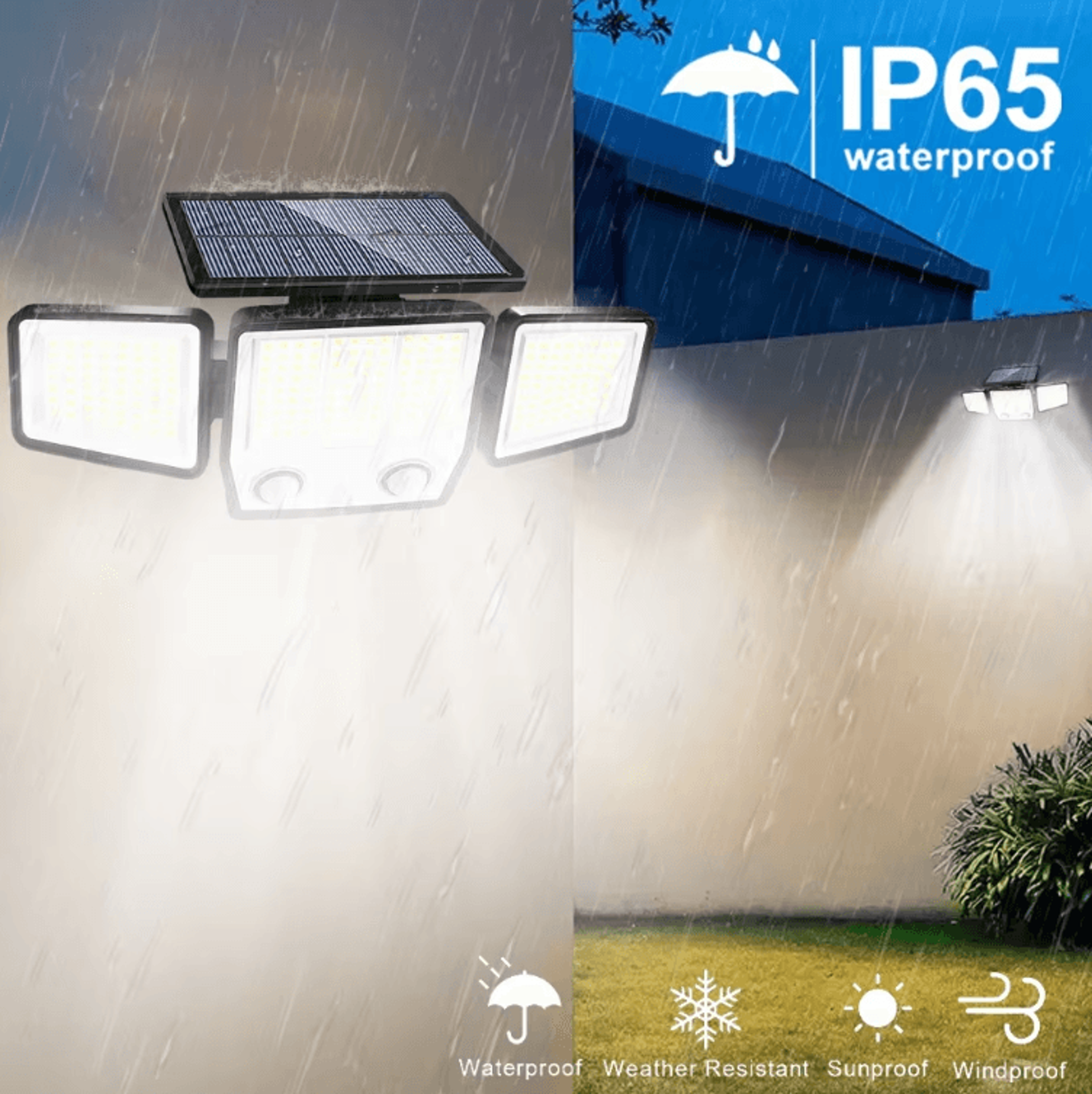 3-head solar motion sensor flood light – 236 led waterproof outdoor security lamp