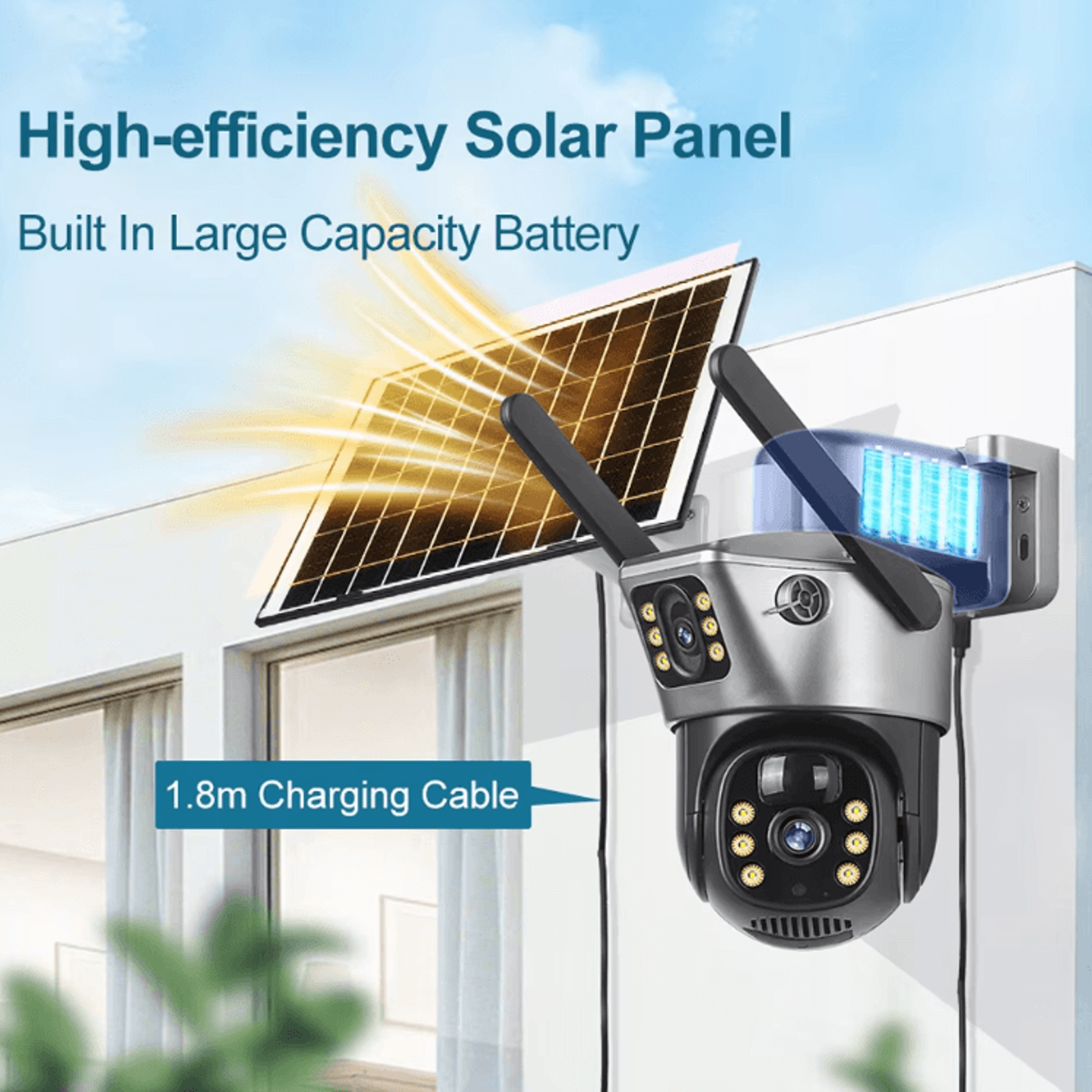 V380 Pro 8MP 4K Solar DualLens PTZ Security Camera  Wireless 4GWiFi Outdoor CCTV With PIR Detection 1