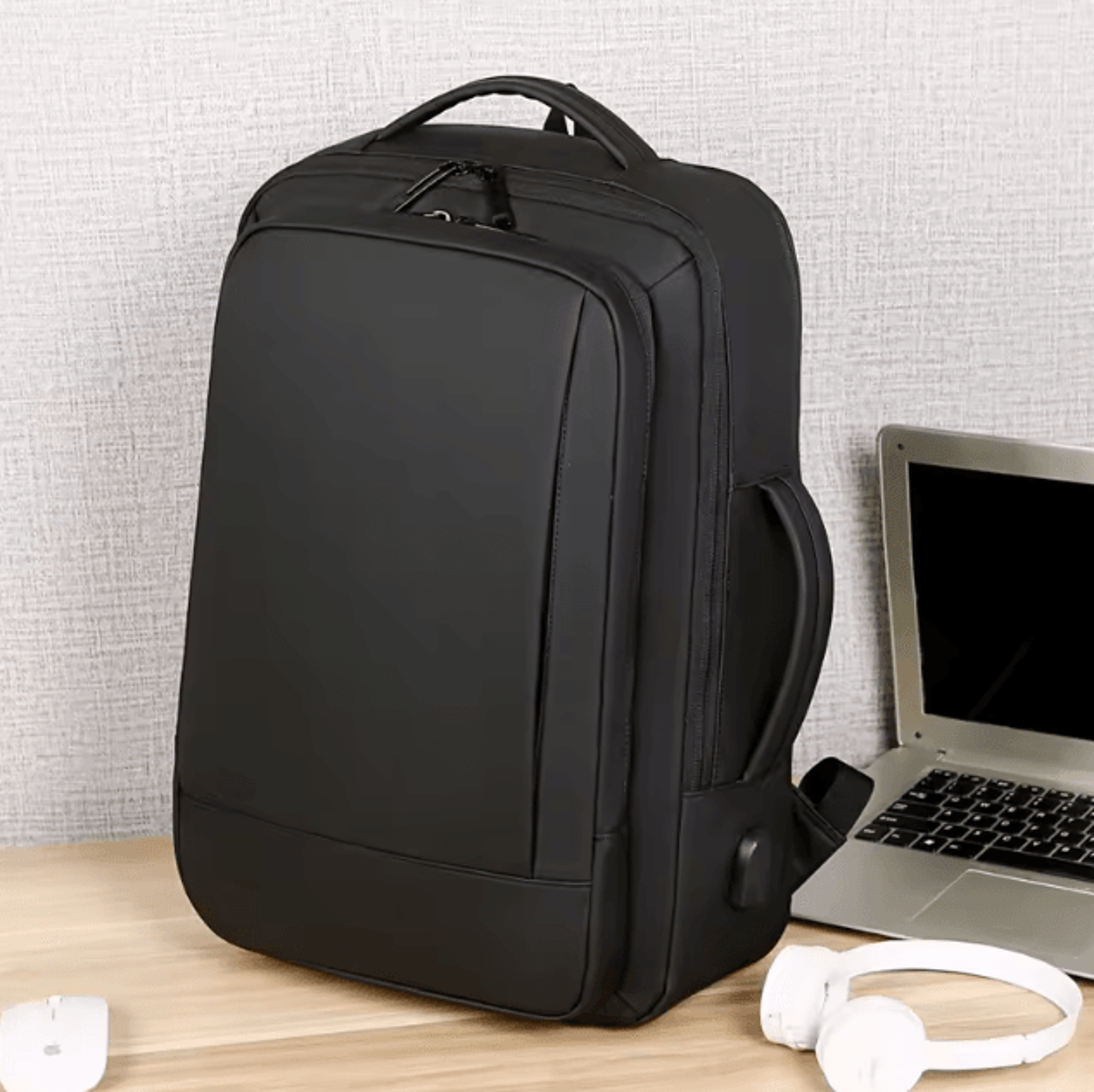 expandable business travel laptop backpack with usb charging – waterproof commuter backpack for men
