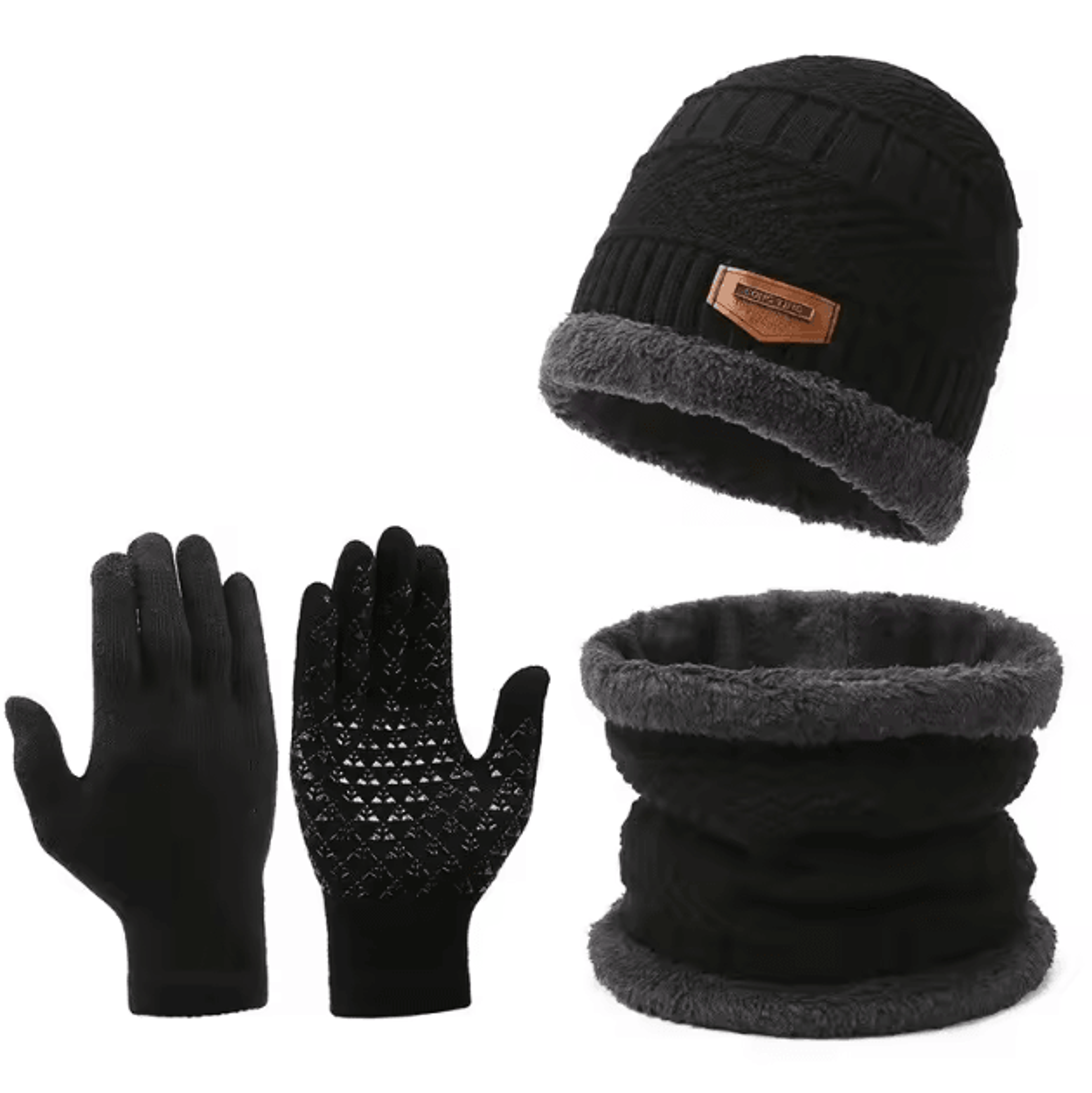 Windproof Winter Hat Scarf And Gloves Set With Cashmere Lining For Full Cold Protection 3
