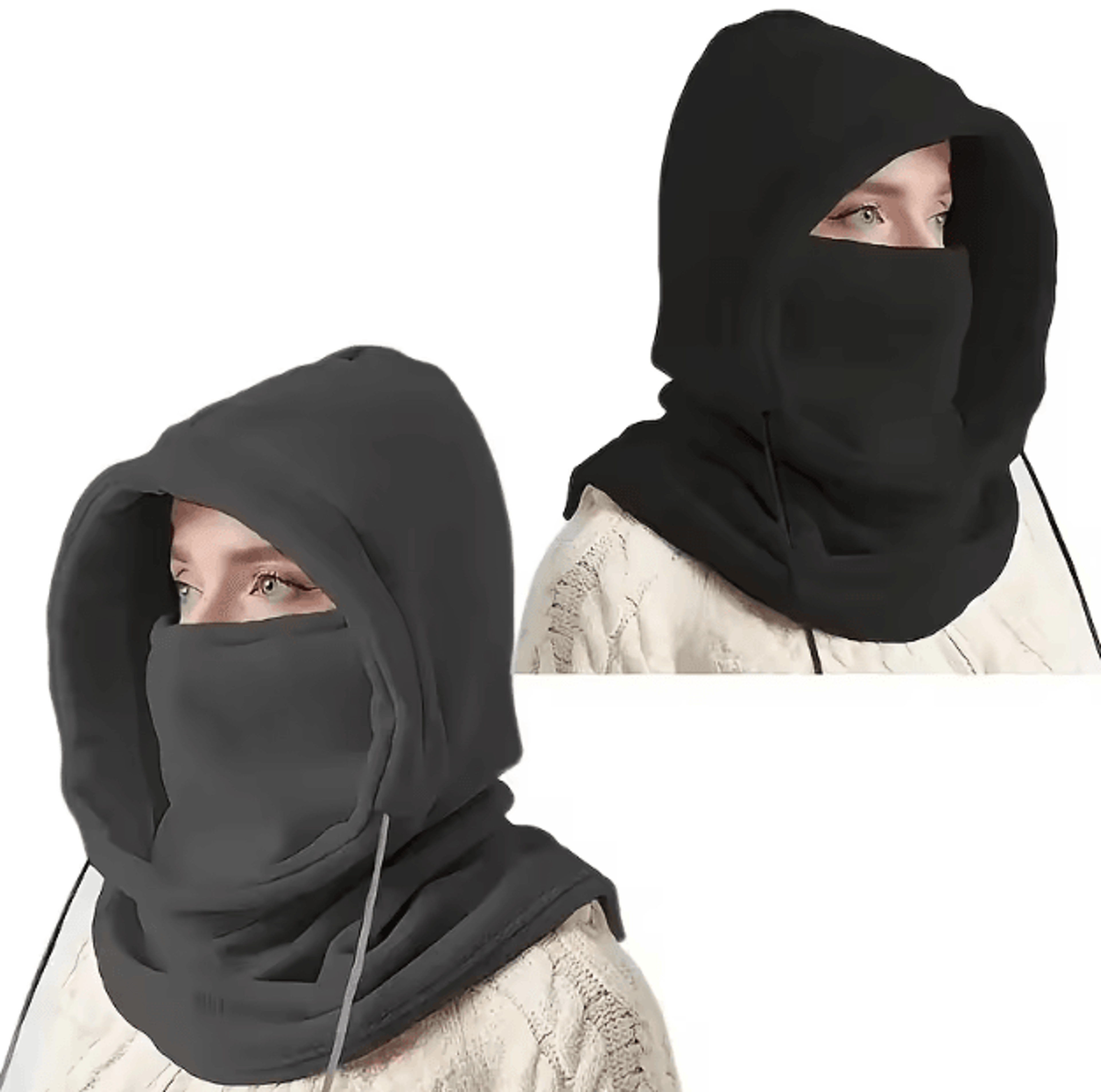 windproof knit balaclava hood with drawstring thermal winter face & neck cover
