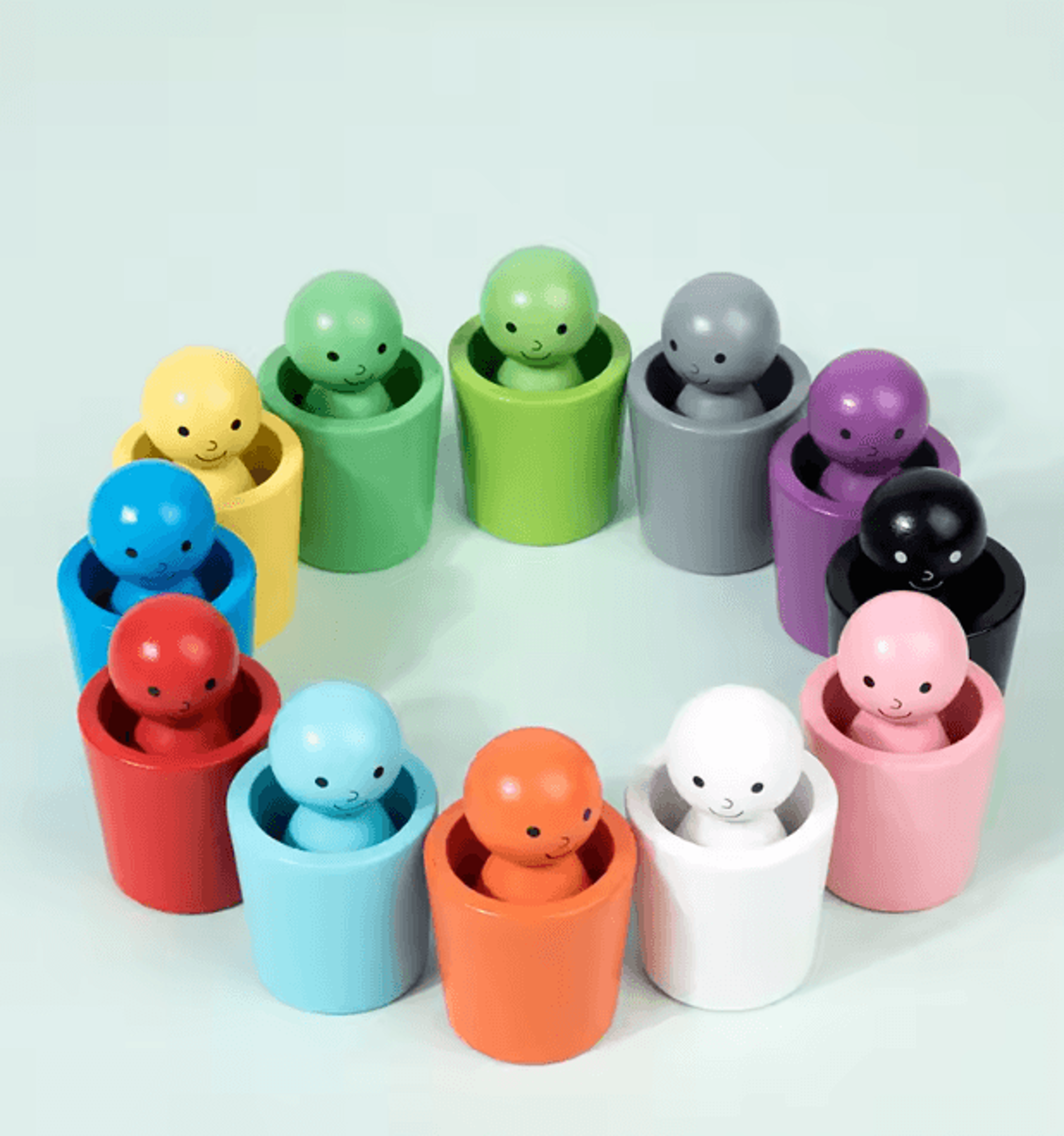 Montessori Wooden Color Sorting Cups Toy  Kids Matching  Cognitive Learning Game 2