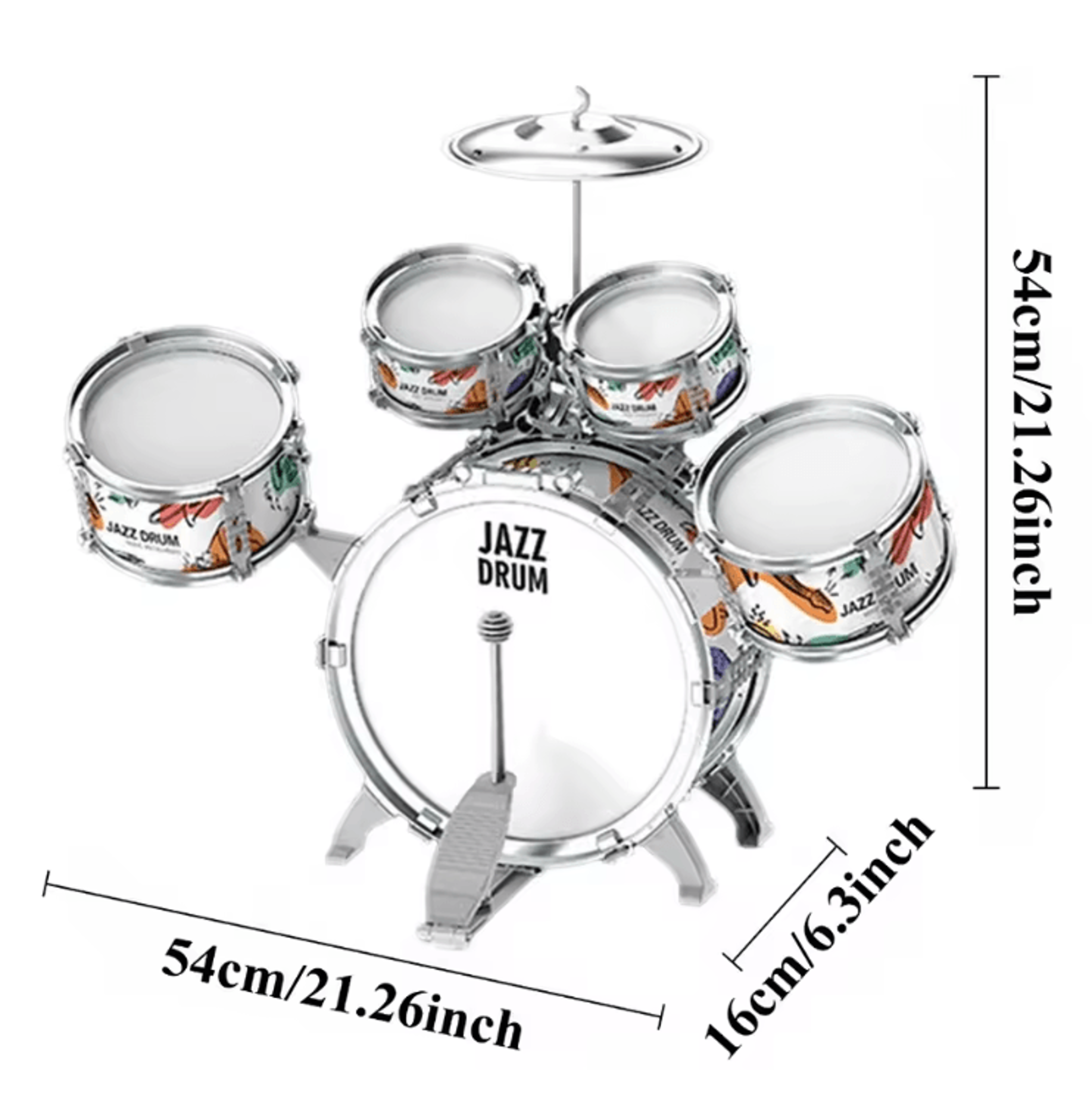 Kids Jazz Drum Set With Stool  Pedal  Toddler Percussion Musical Toy Kit 1