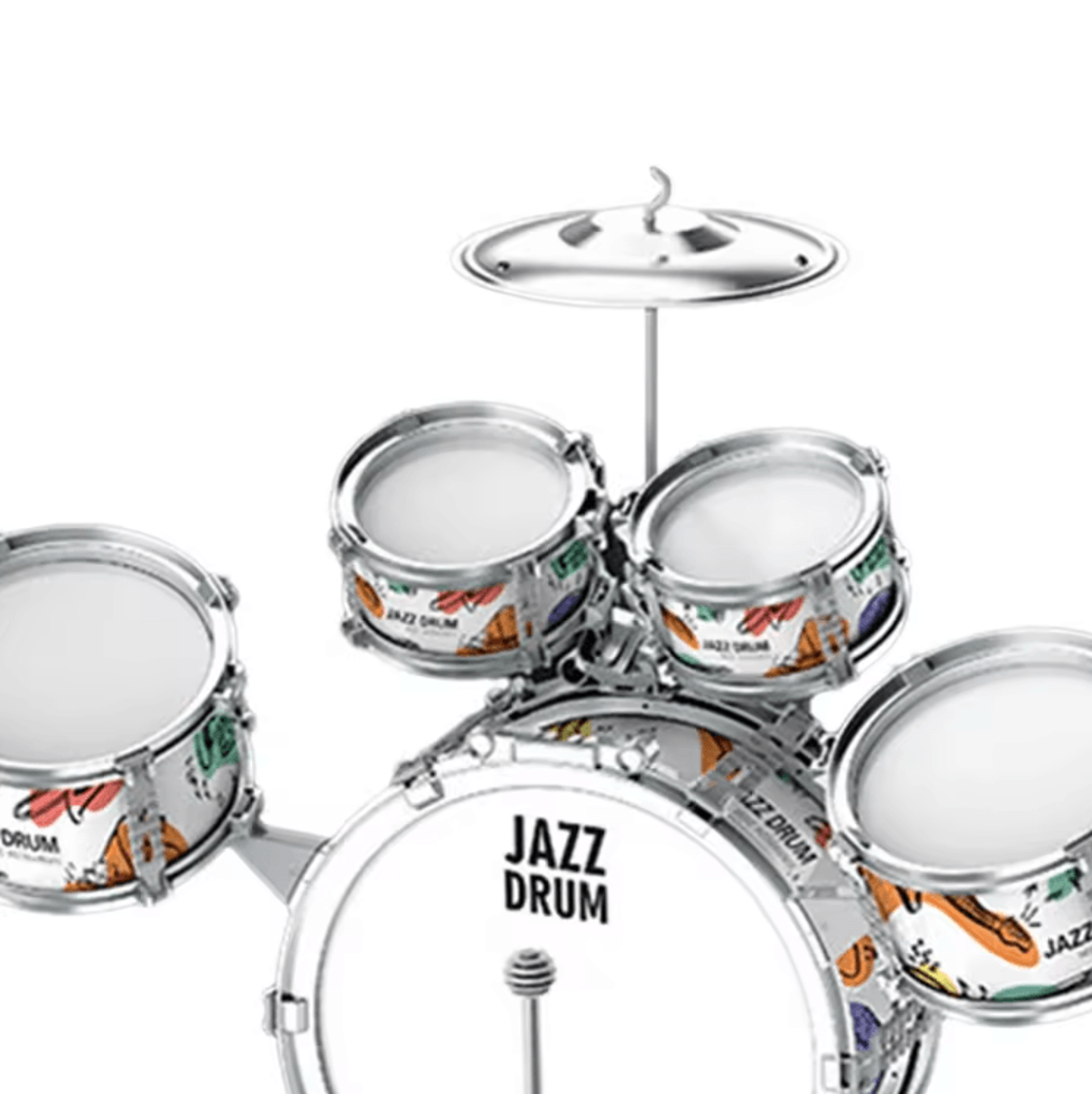 Kids Jazz Drum Set With Stool  Pedal  Toddler Percussion Musical Toy Kit 3