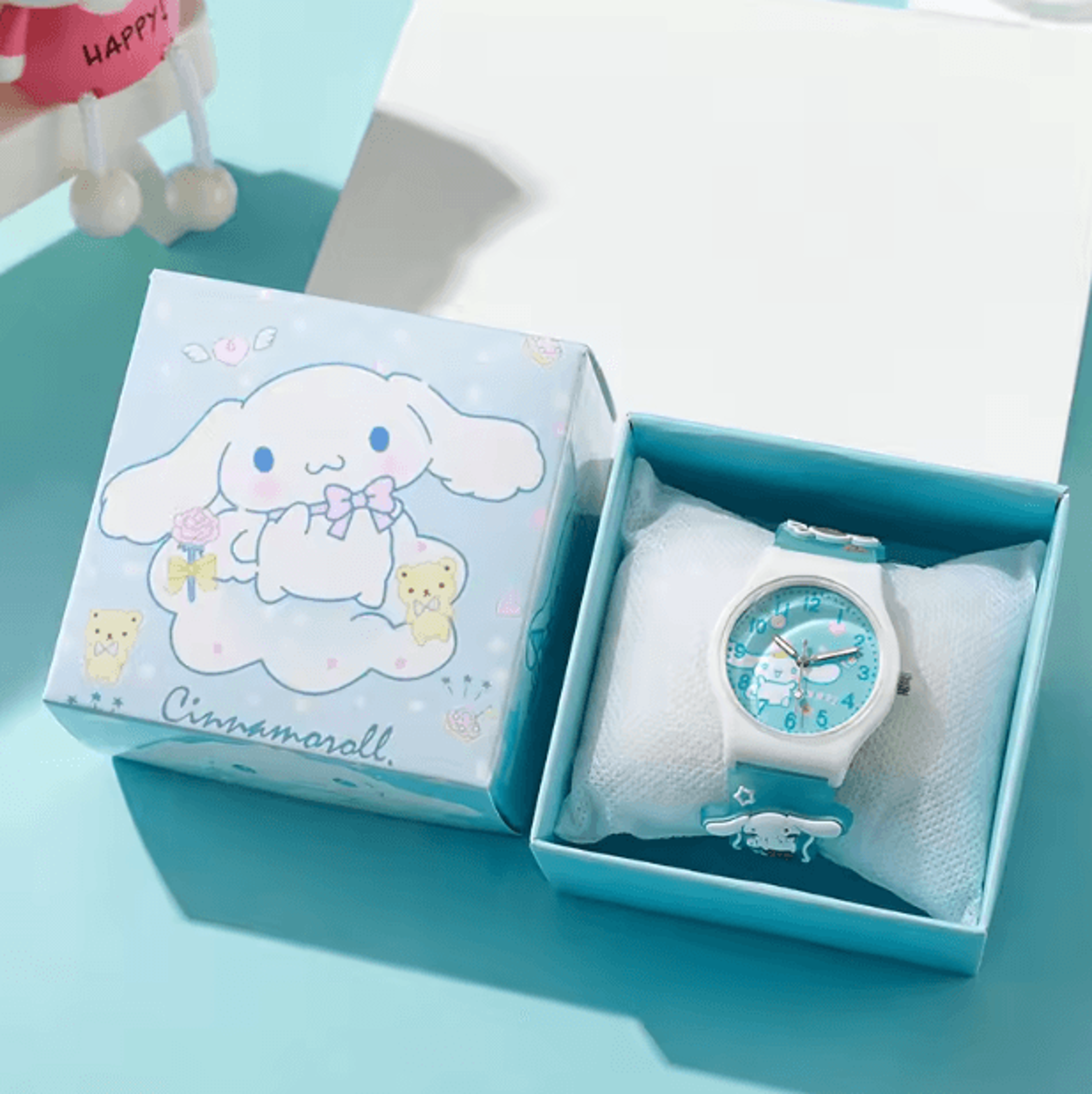 3D Hello Kitty Cartoon Kids Watch Cinnamoroll Kuromi Melody Silicone Wristwatch Gift Set 6