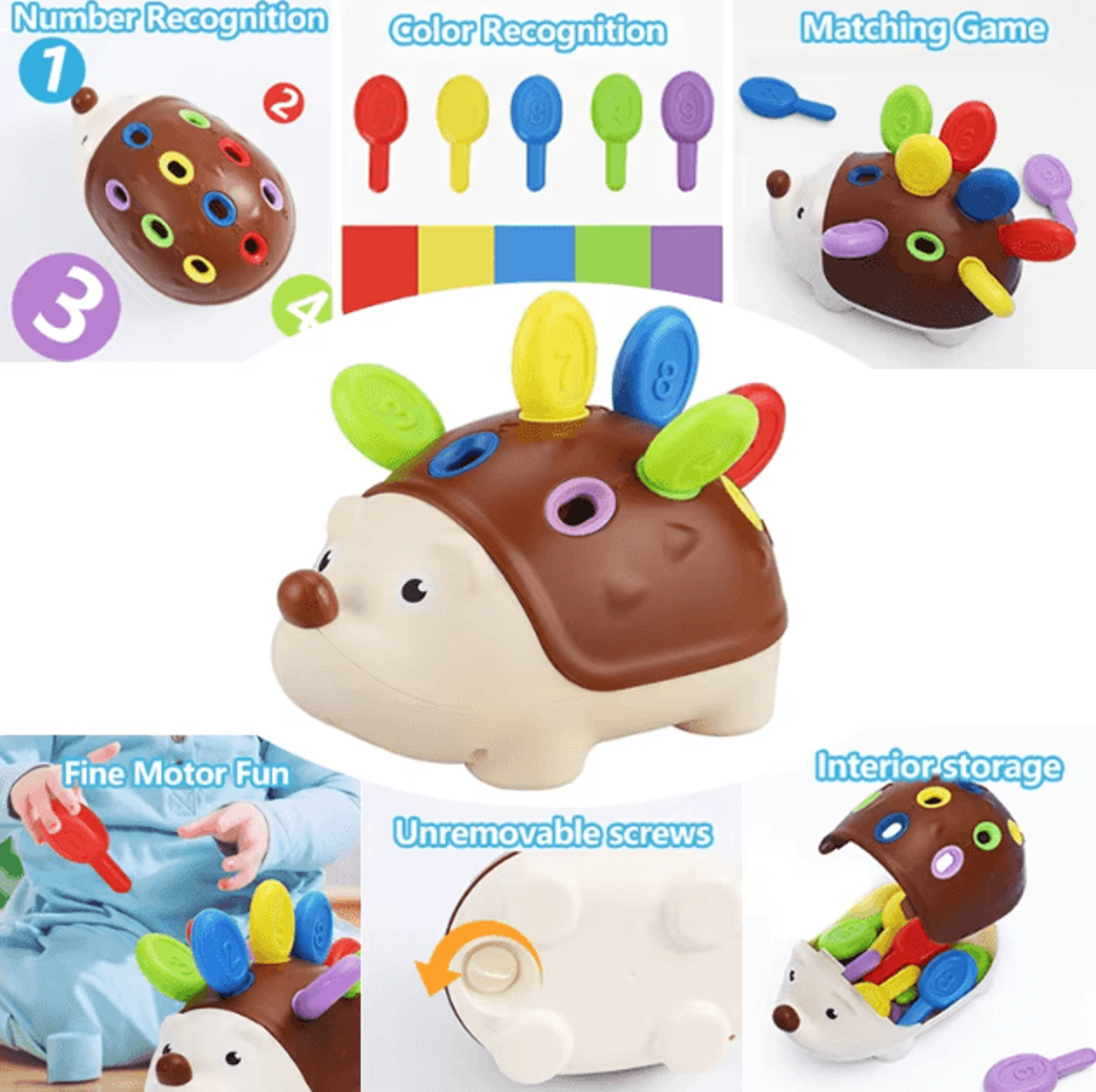 montessori hedgehog fine motor toy – color counting sensory learning game for toddlers