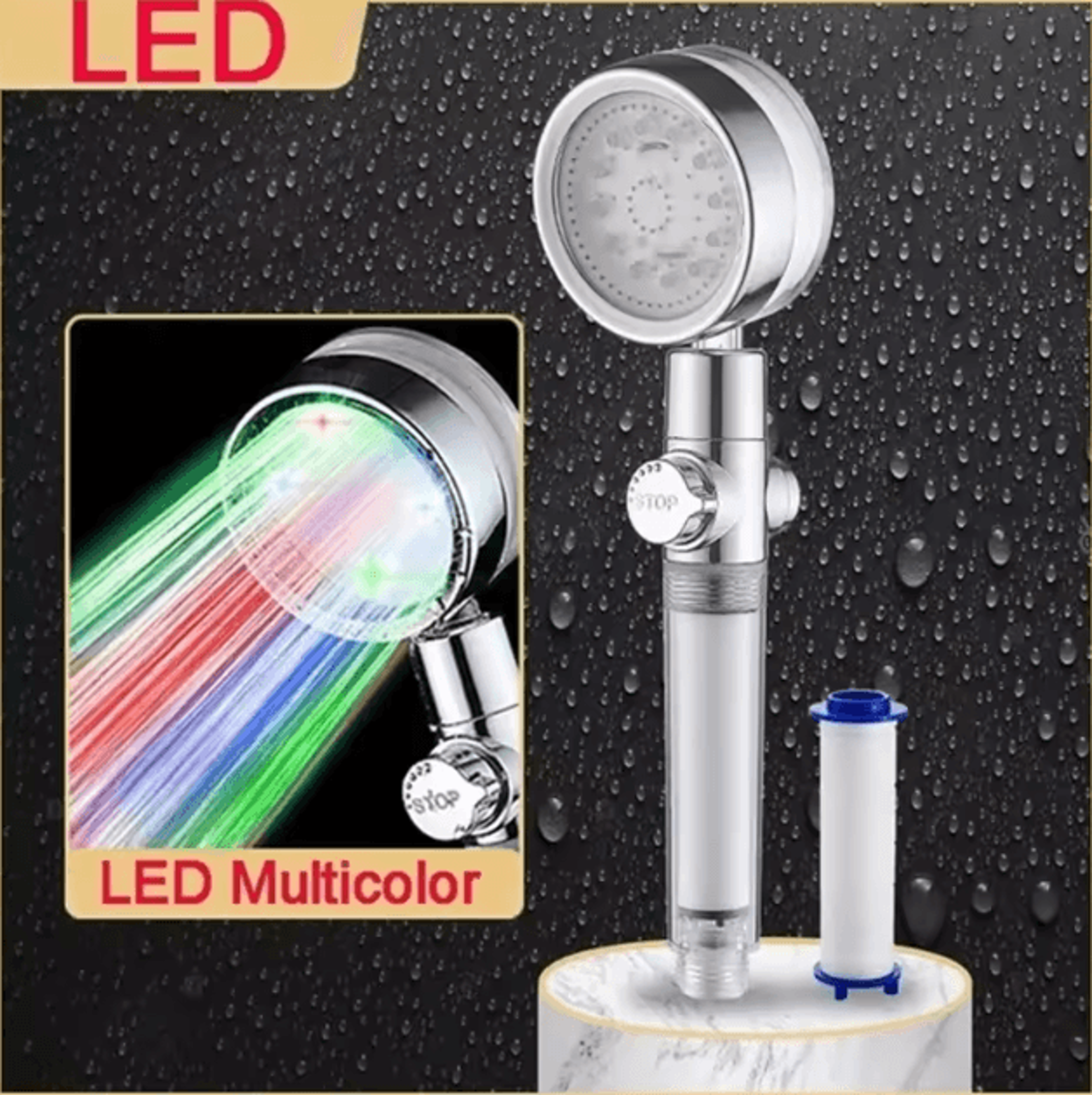 7Color LED Temperature Control Shower Head  HighPressure Water Saving Filter Shower Sprayer 2
