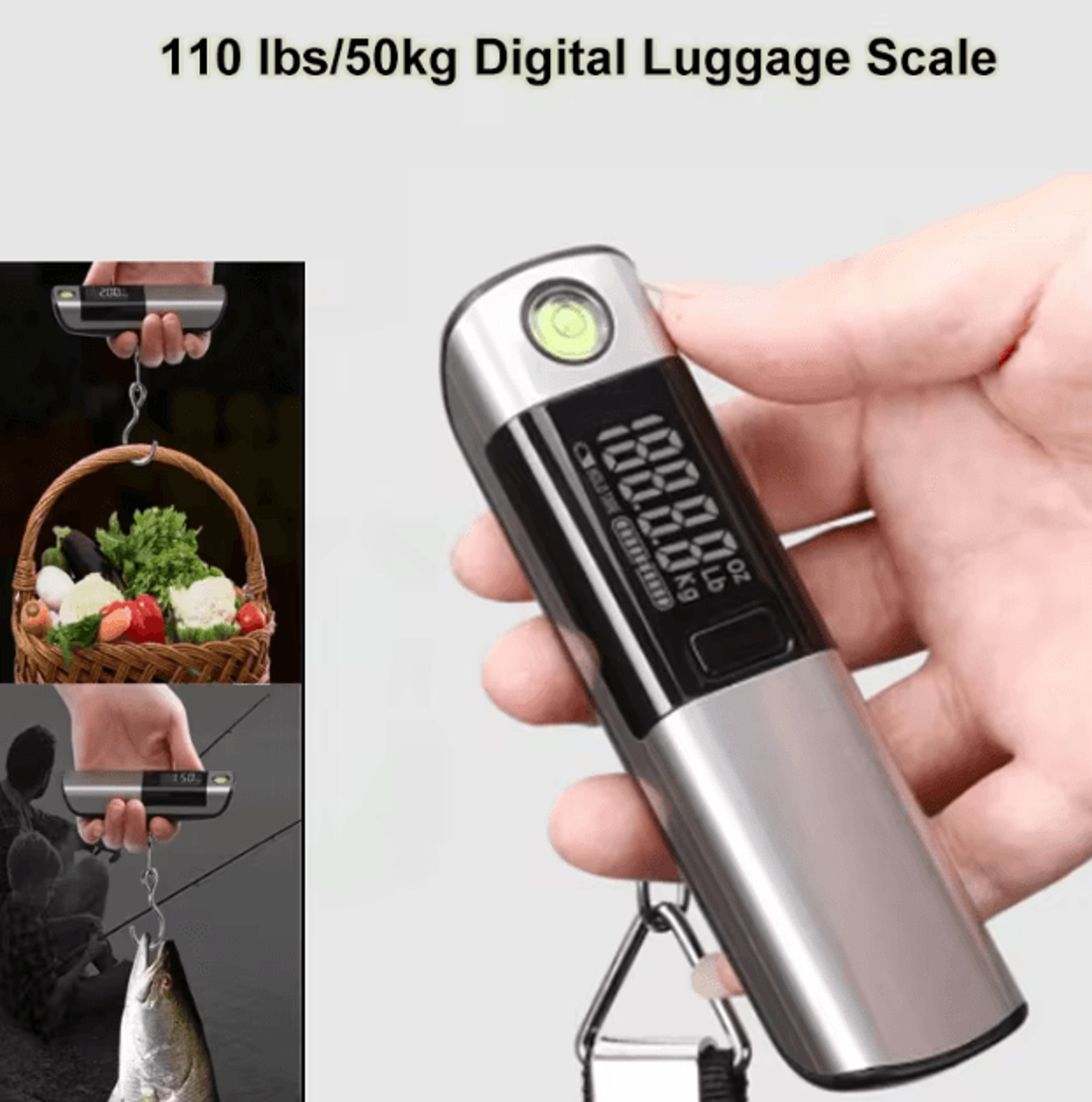 portable usb rechargeable digital luggage scale – lcd travel hanging weight scale with tape measure