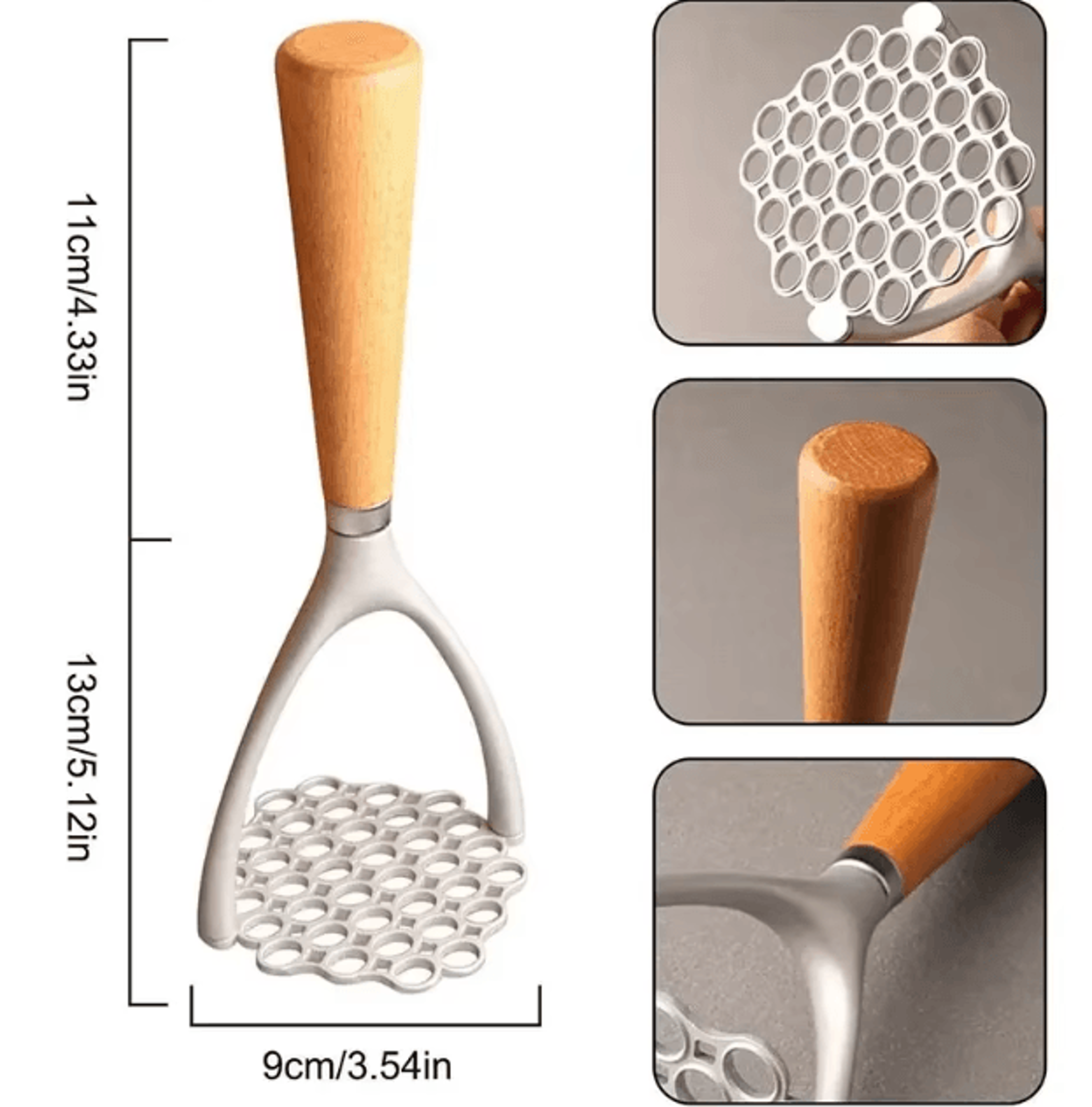 Aluminum Manual Potato Masher  HeavyDuty Wooden Handle Kitchen Crusher  Food Mashing Tool 1