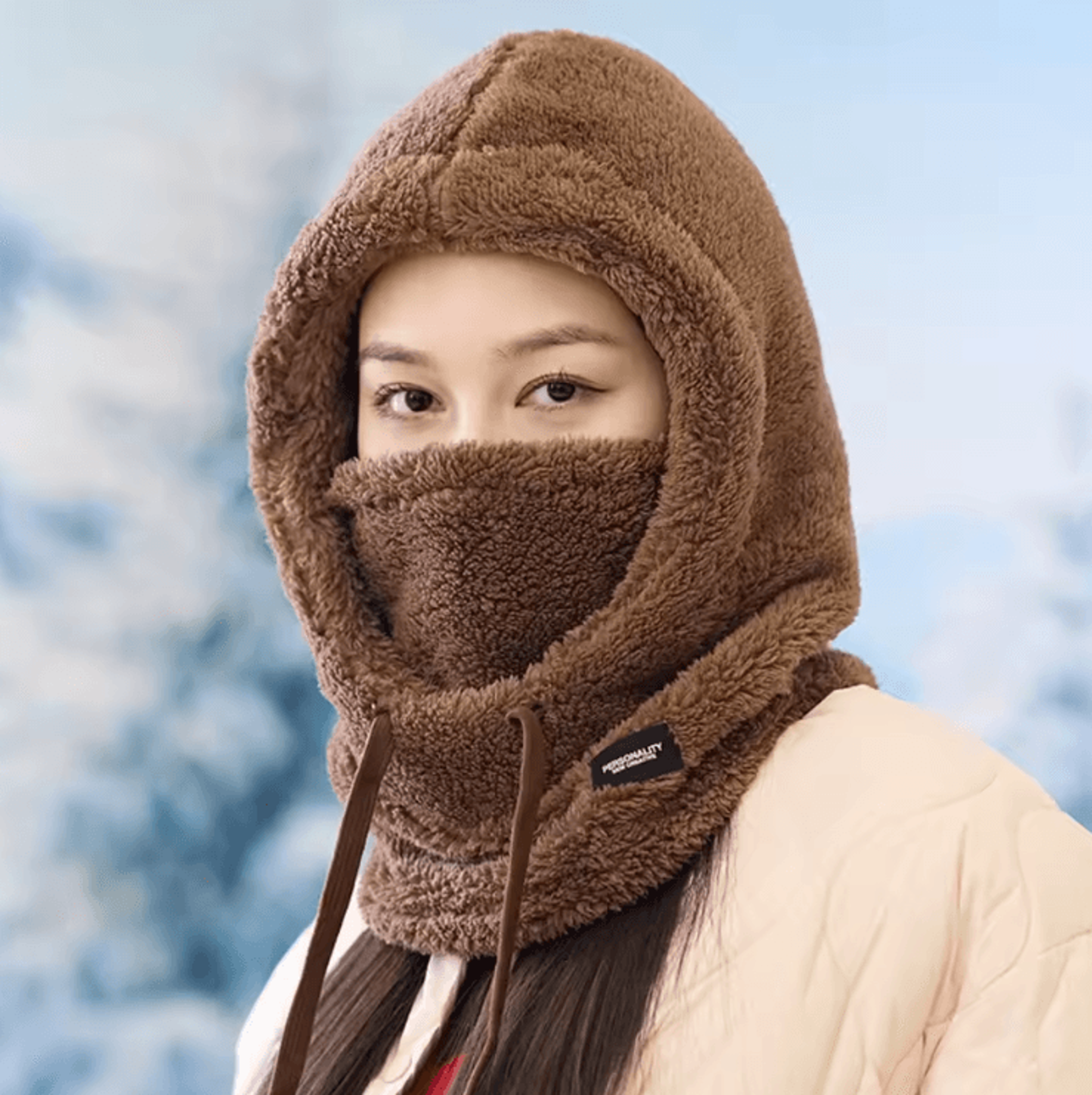 warmhood drawstring winter balaclava – thermal hooded scarf & neck cover