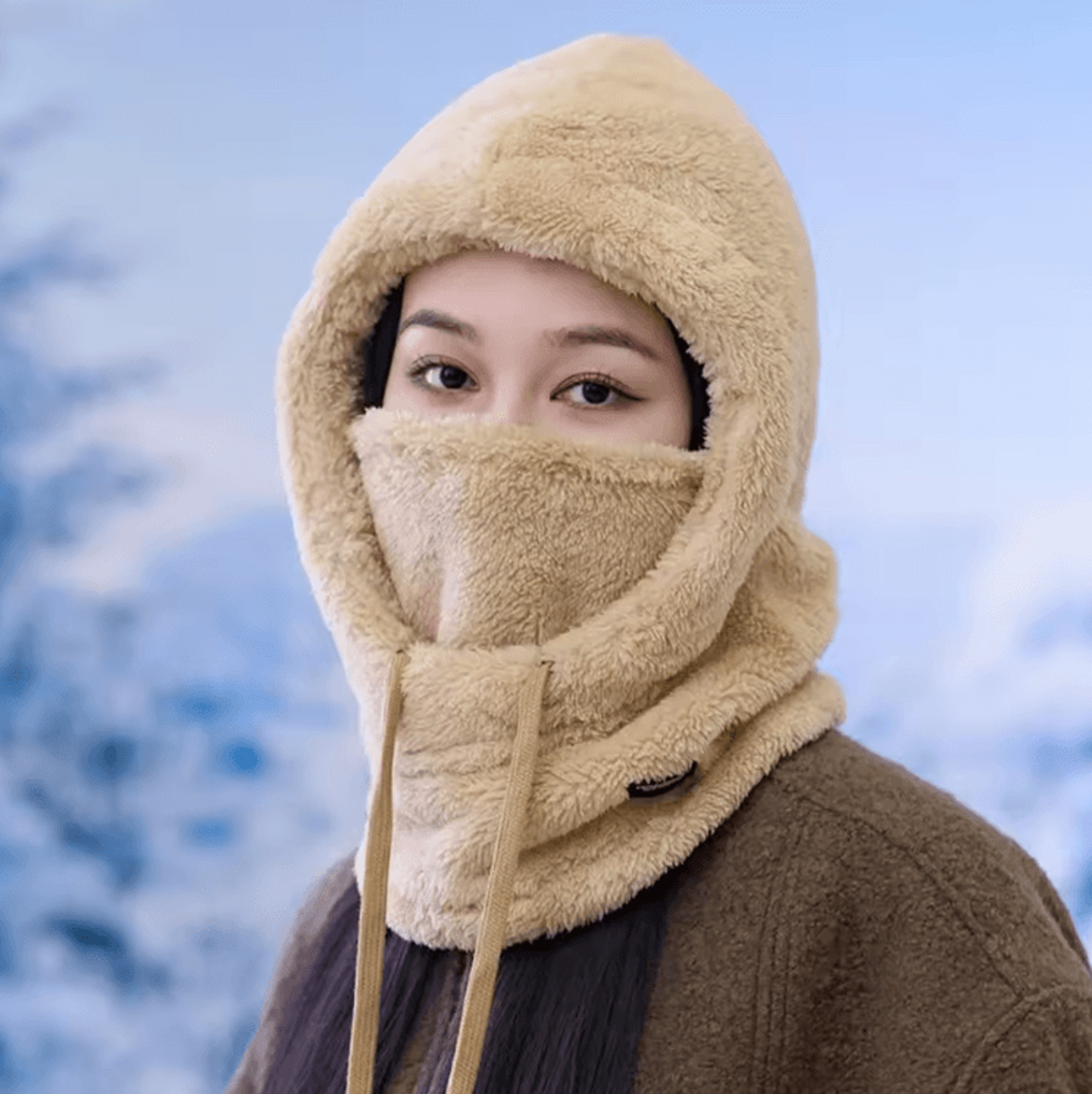 WarmHood Drawstring Winter Balaclava  Thermal Hooded Scarf  Neck Cover 2
