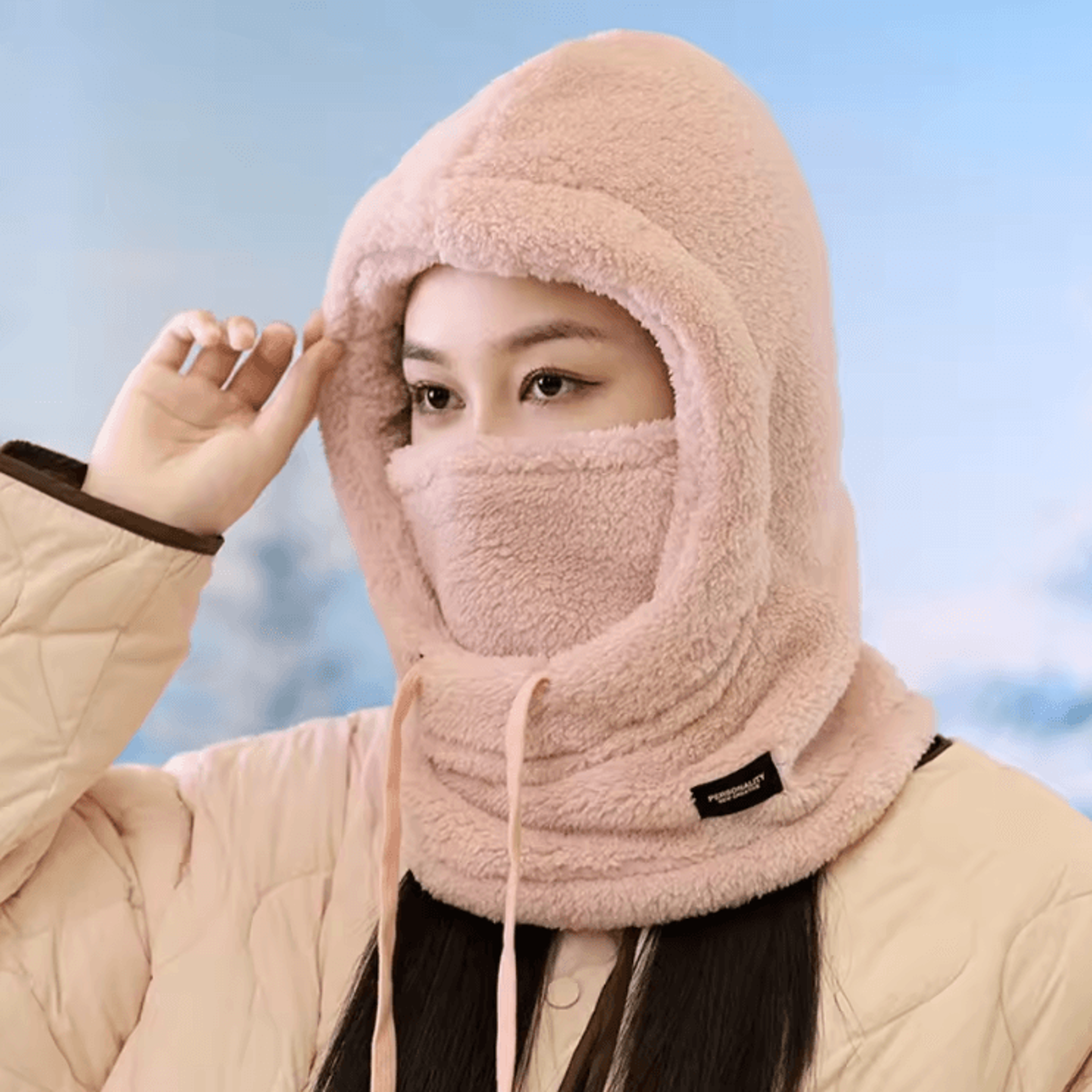 WarmHood Drawstring Winter Balaclava  Thermal Hooded Scarf  Neck Cover 4