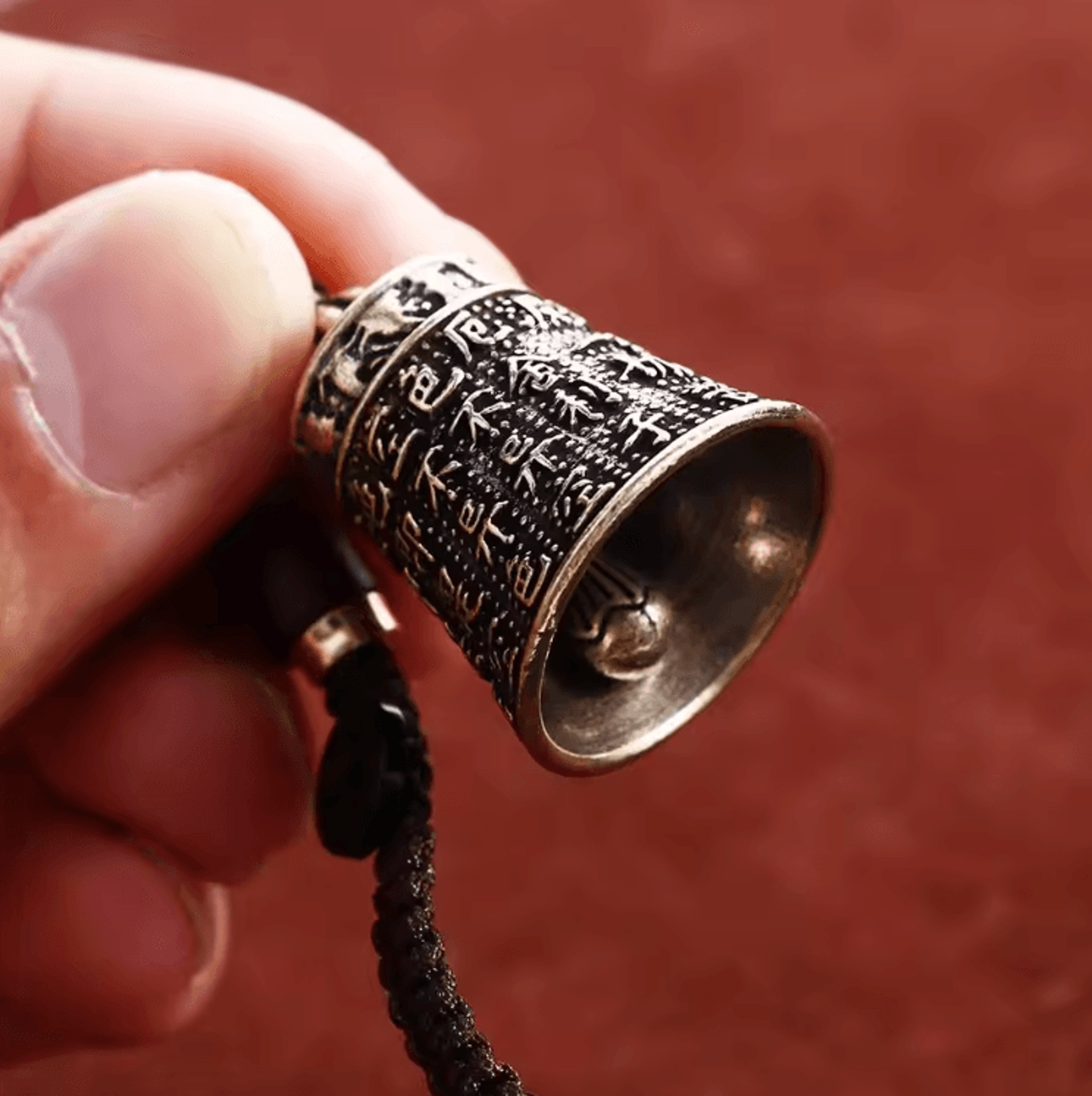 Vintage Brass Buddhist Bell Keychain  Engraved Mantra Lucky Feng Shui Pendant 1