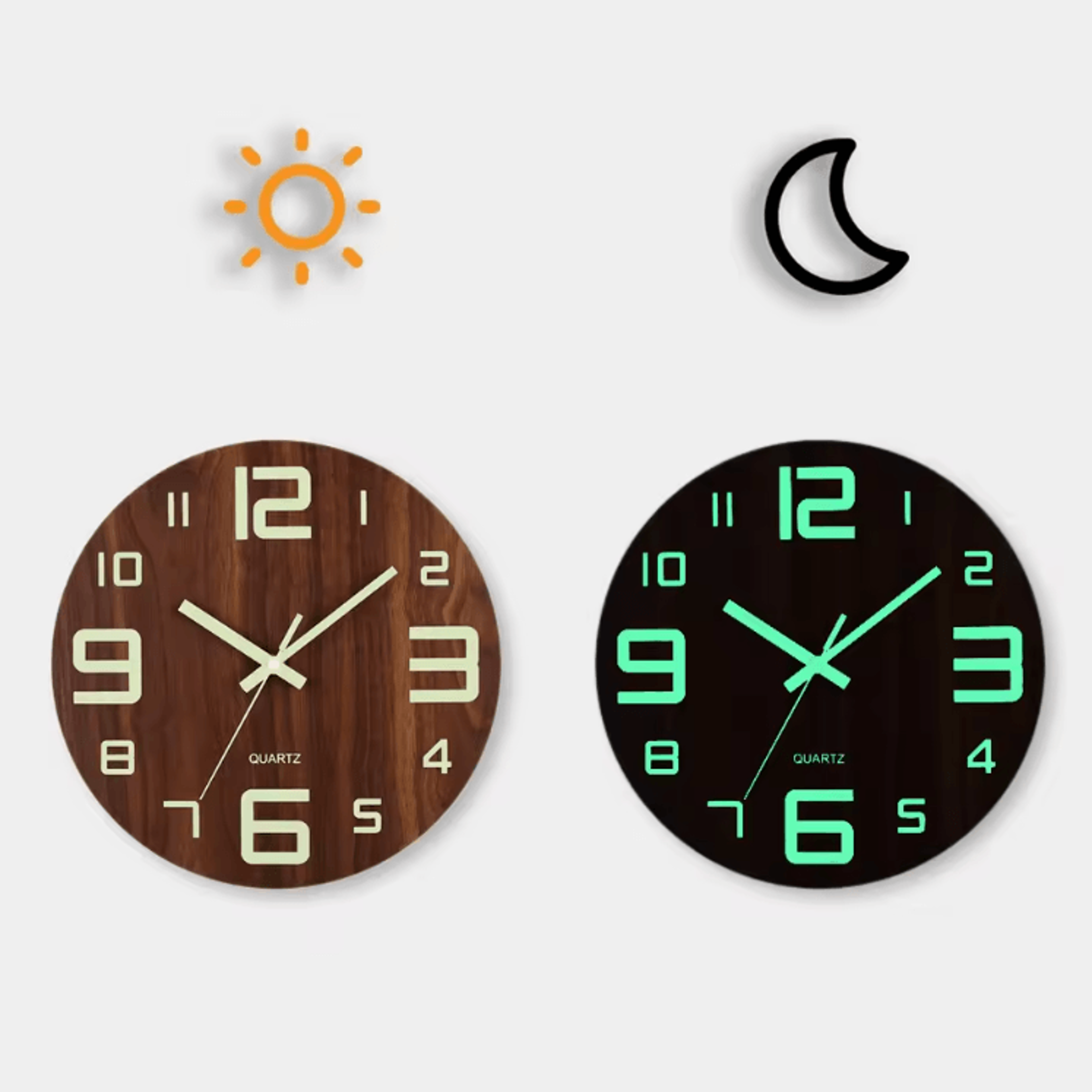12Inch Luminous Wooden Wall Clock  Silent Nordic Glow Night Light Design 3