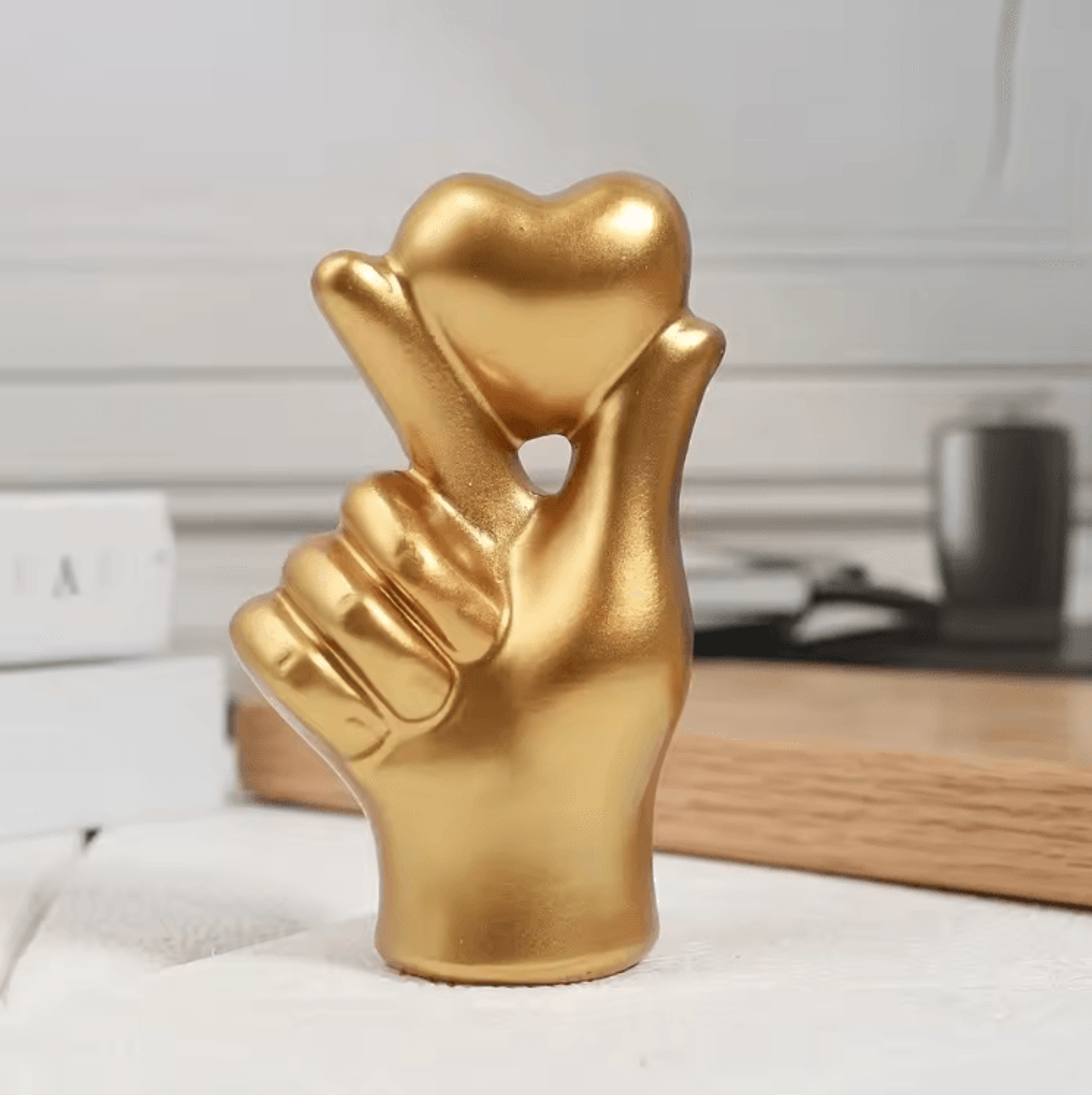 Modern Resin Love Gesture Ornament  Minimalist Heart Hand Sculpture Decor 1