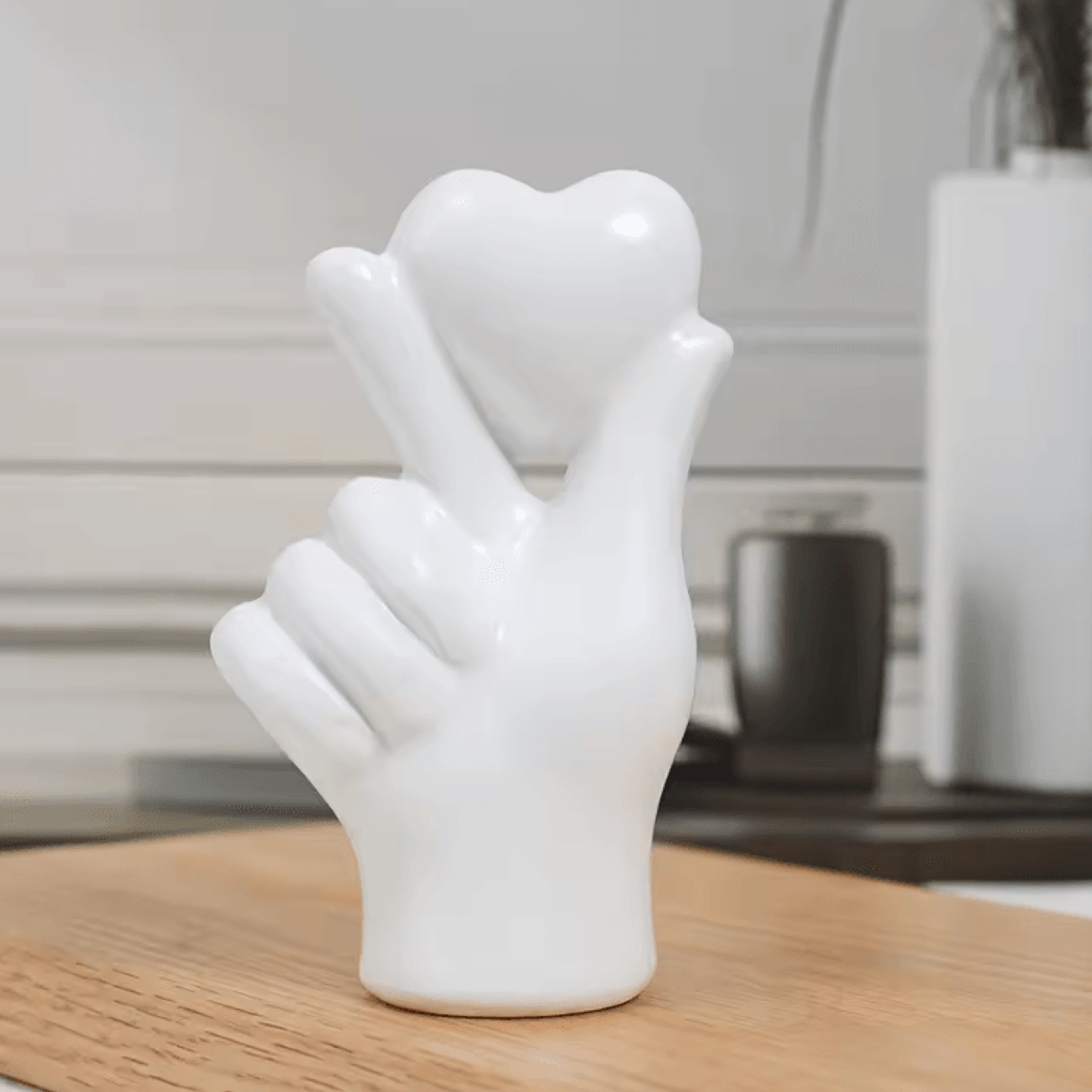 Modern Resin Love Gesture Ornament  Minimalist Heart Hand Sculpture Decor 2
