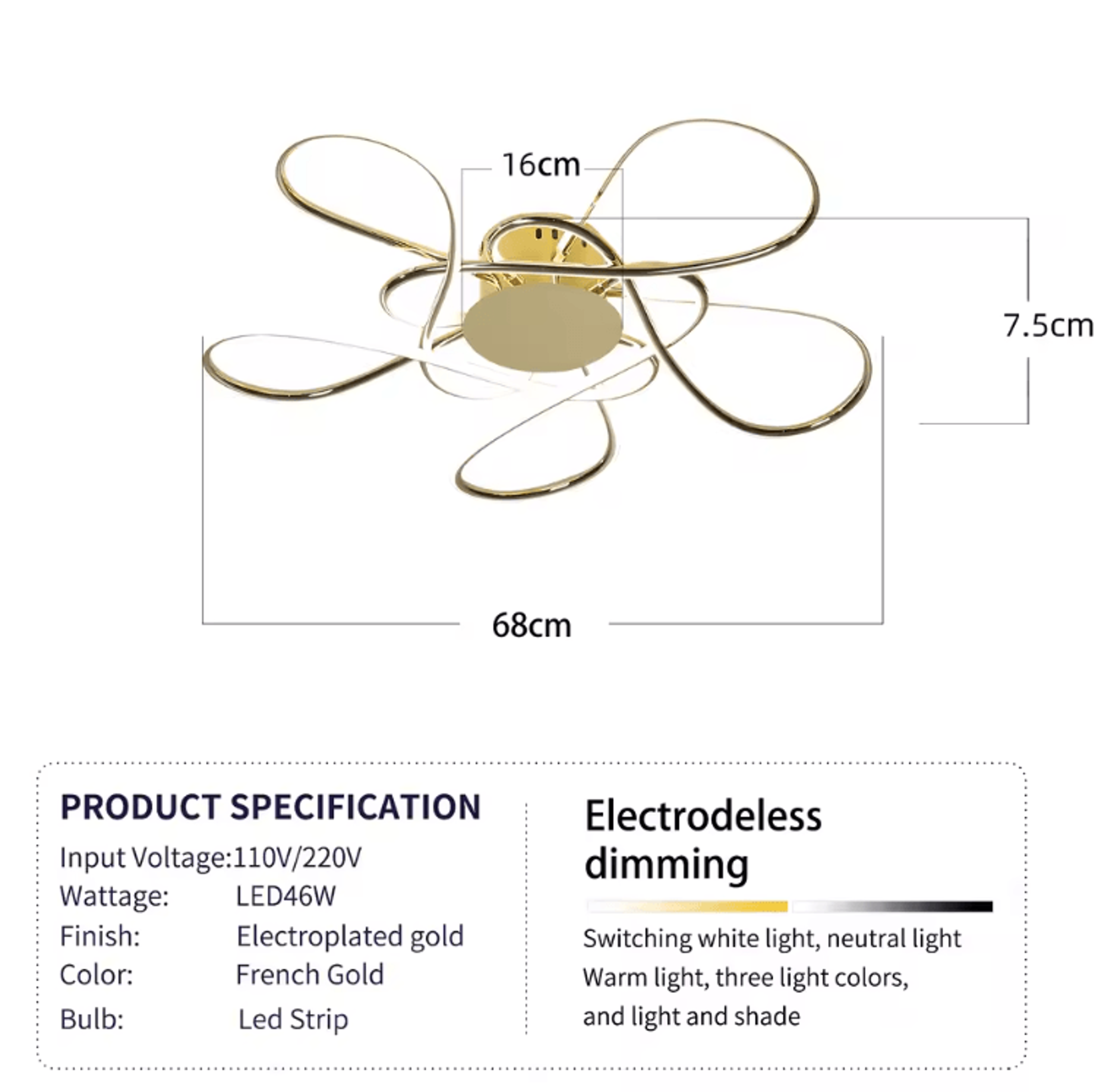 Modern Gold LED Chandelier  Luxury Aluminum Acrylic Ceiling Light Fixture 4