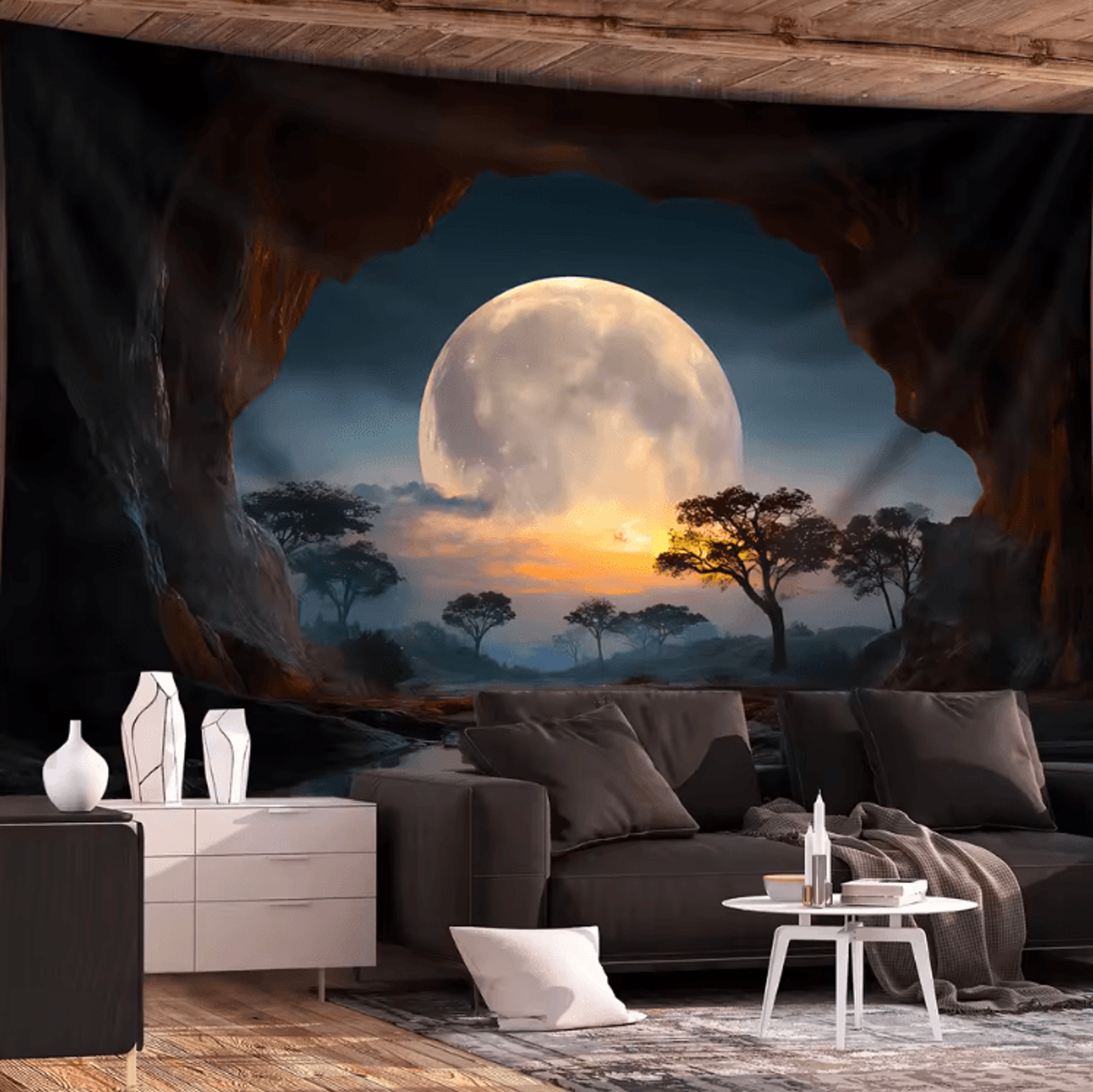 Tranquil Moon Forest Tapestry Aesthetic Wall Hanging For Bedroom  Living Room 2