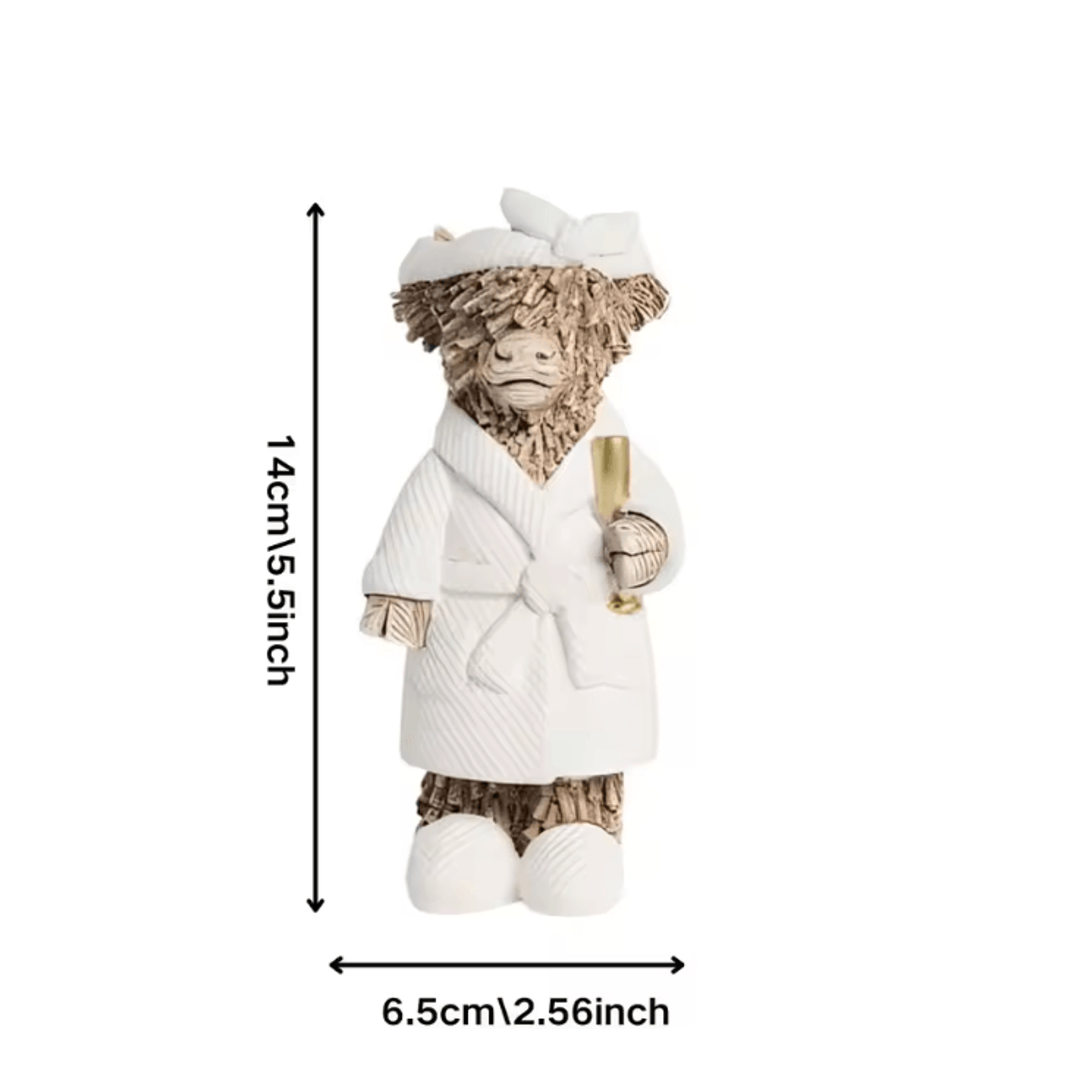 Funny Highland Cow Champagne Statue  Rustic Farmhouse Resin Tabletop Decor 2