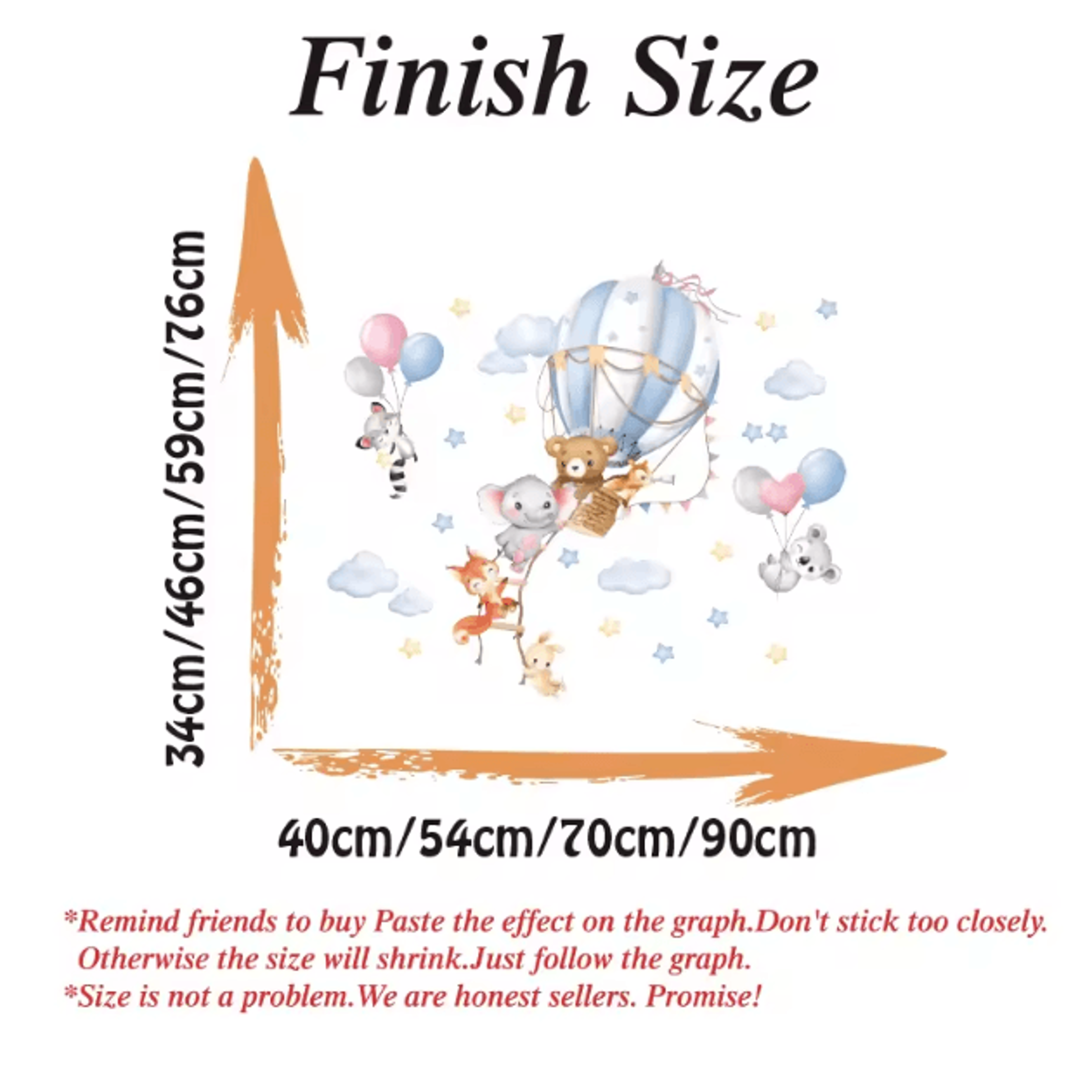 Large Hot Air Balloon Wall Sticker Animal Theme Nursery Wall Decal For Kids Room 2