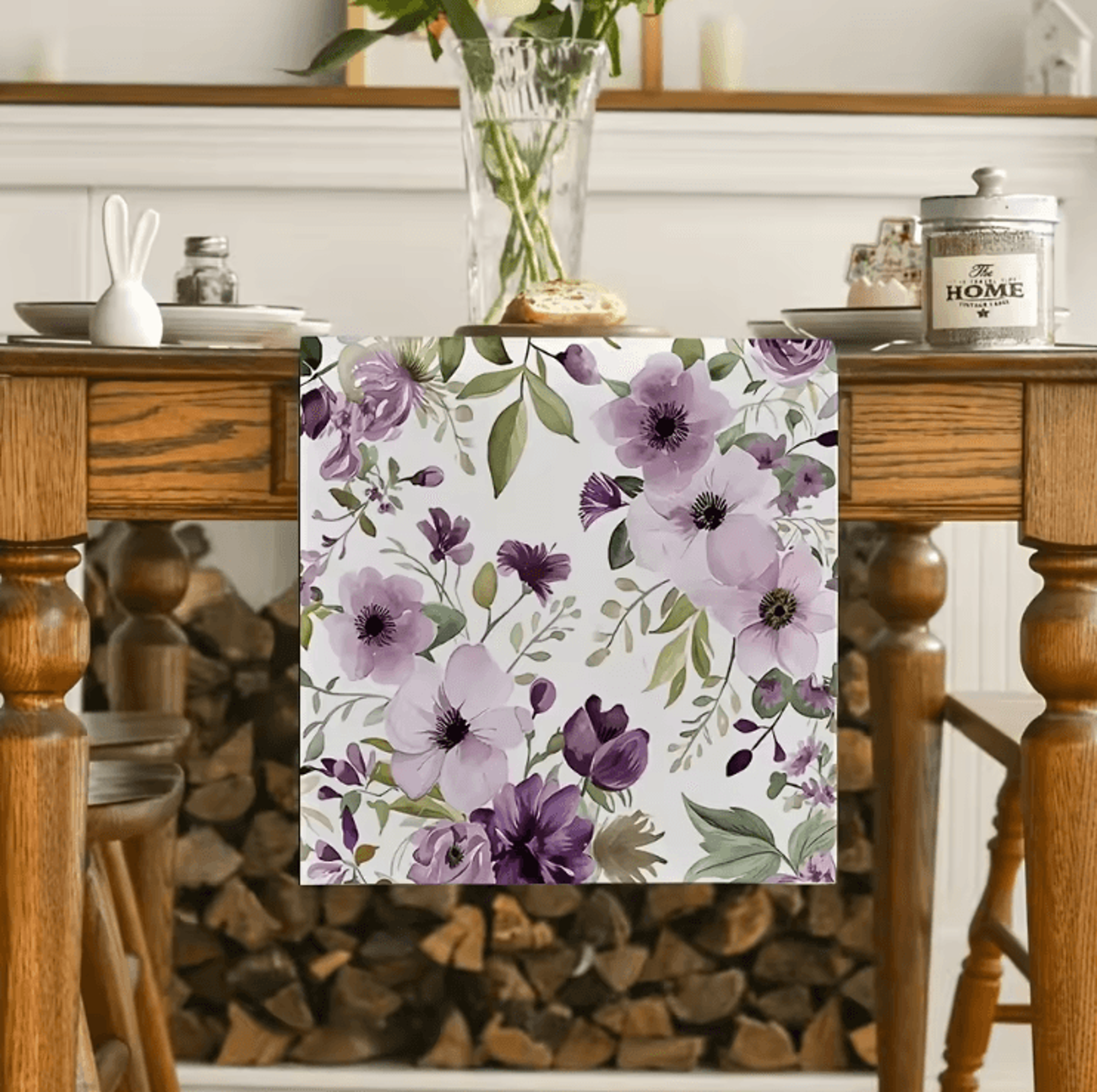 Watercolor Green Floral Linen Table Runner  Elegant Botanical Spring  Summer Table Decor 1