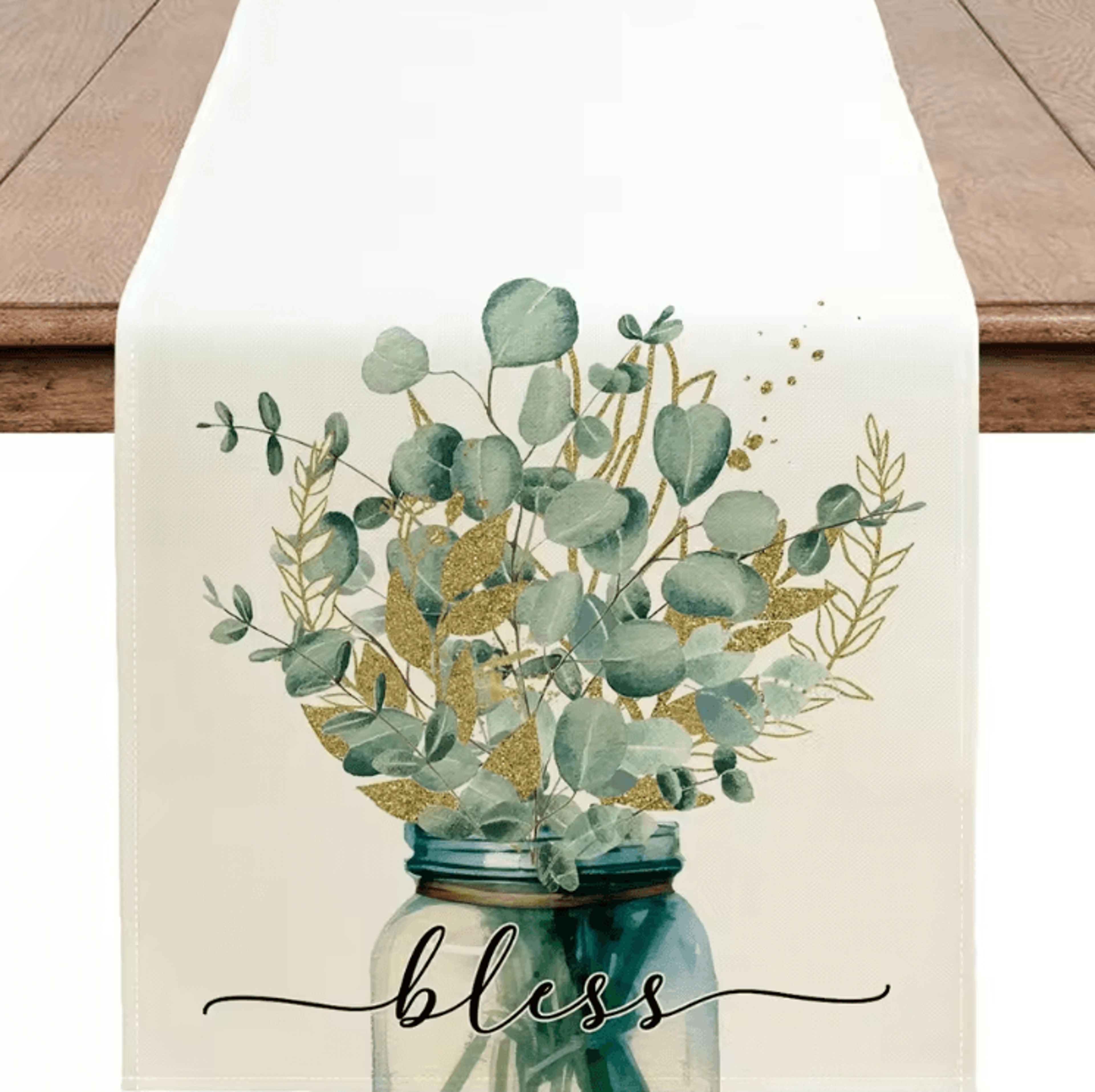 Eucalyptus Linen Table Runner  Green Botanical Farmhouse Table Decor 4
